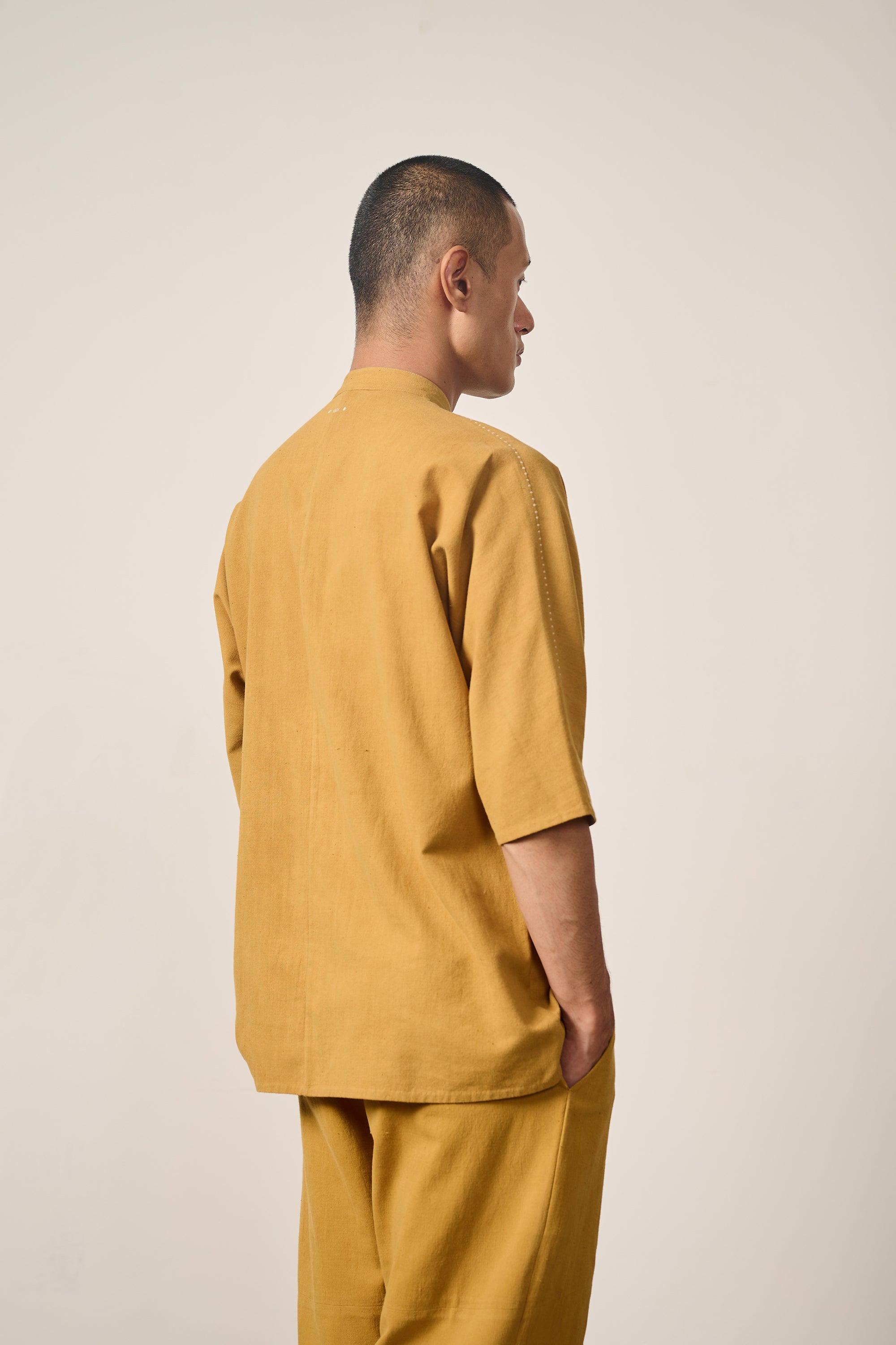 MUSTARD YELLOW KIMONO HALF SLEEVE SHIRT
