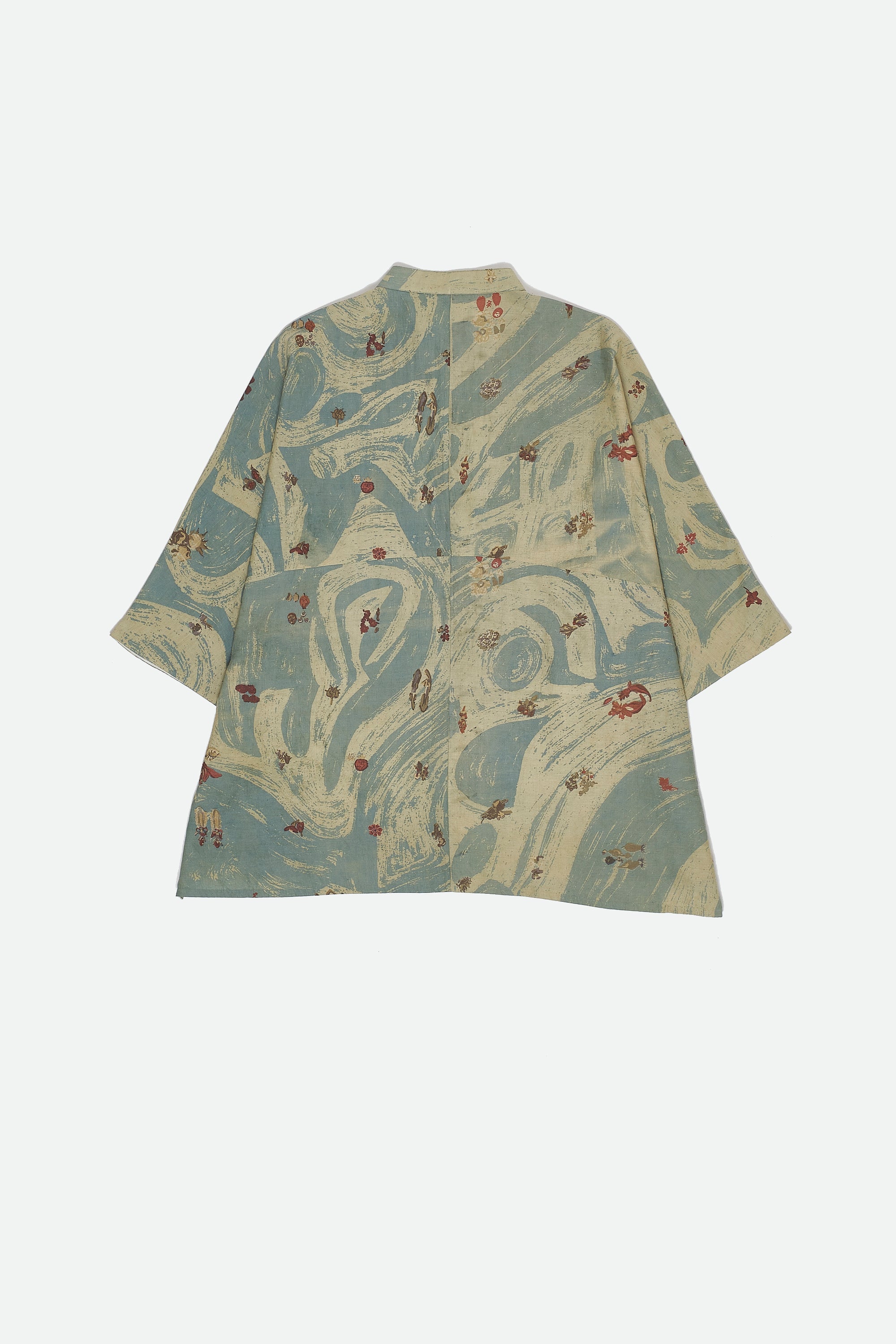 Ocean  Blue Cotton Silk Blend Screen Print Shirt