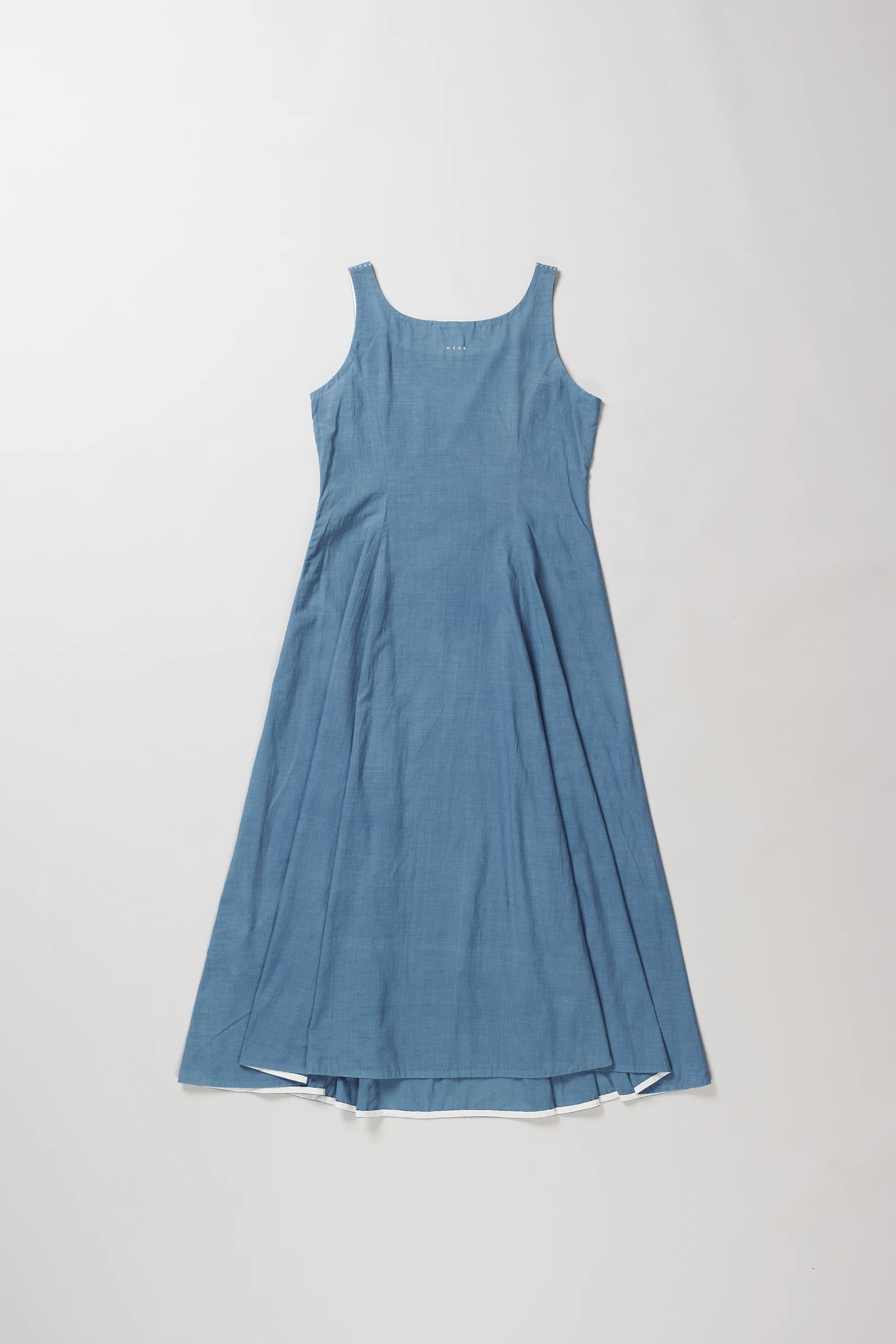 Back image of cotton powder blue dress