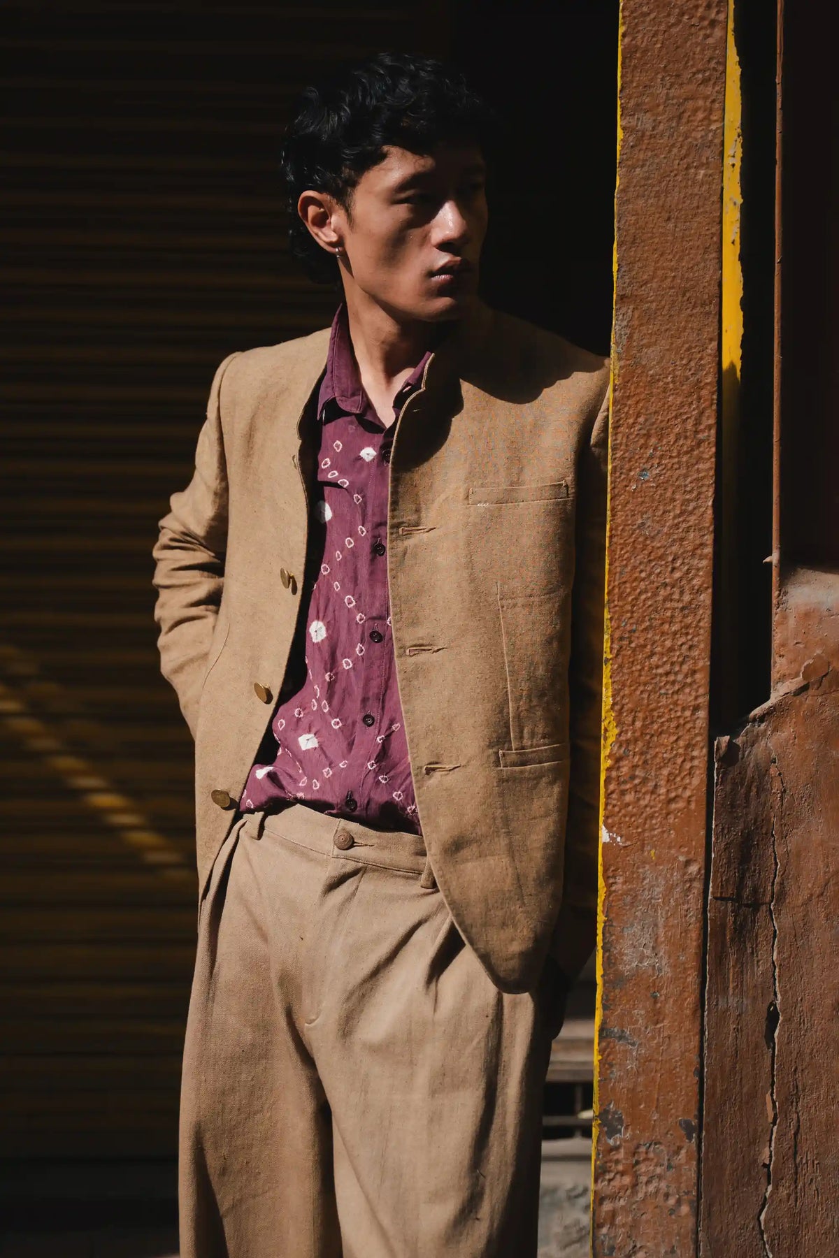 Slim Fit Linen Jacket in Filter Coffee