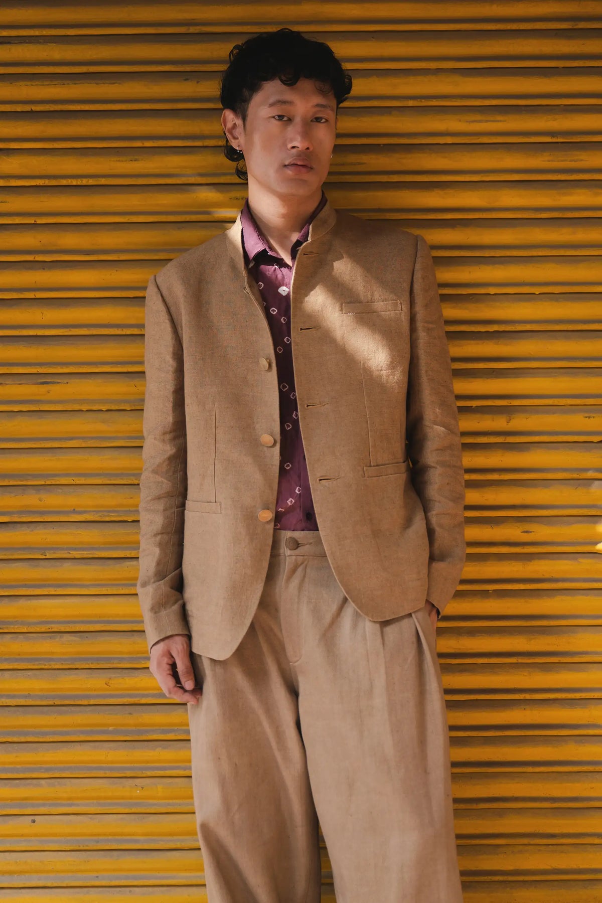 Slim Fit Linen Jacket in Filter Coffee