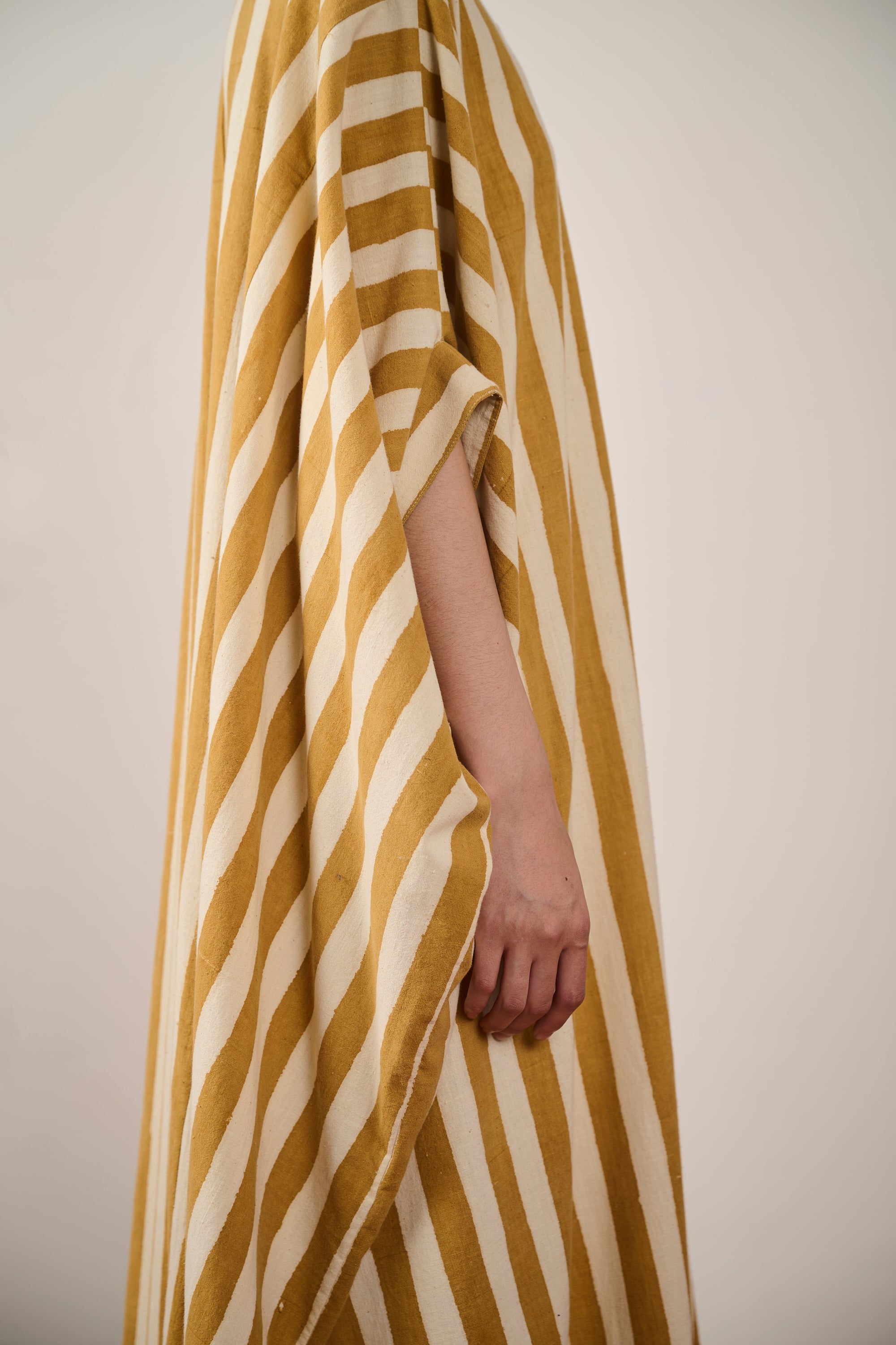 STRIPED KAFTAN DRESS IN MUSTARD YELLOW