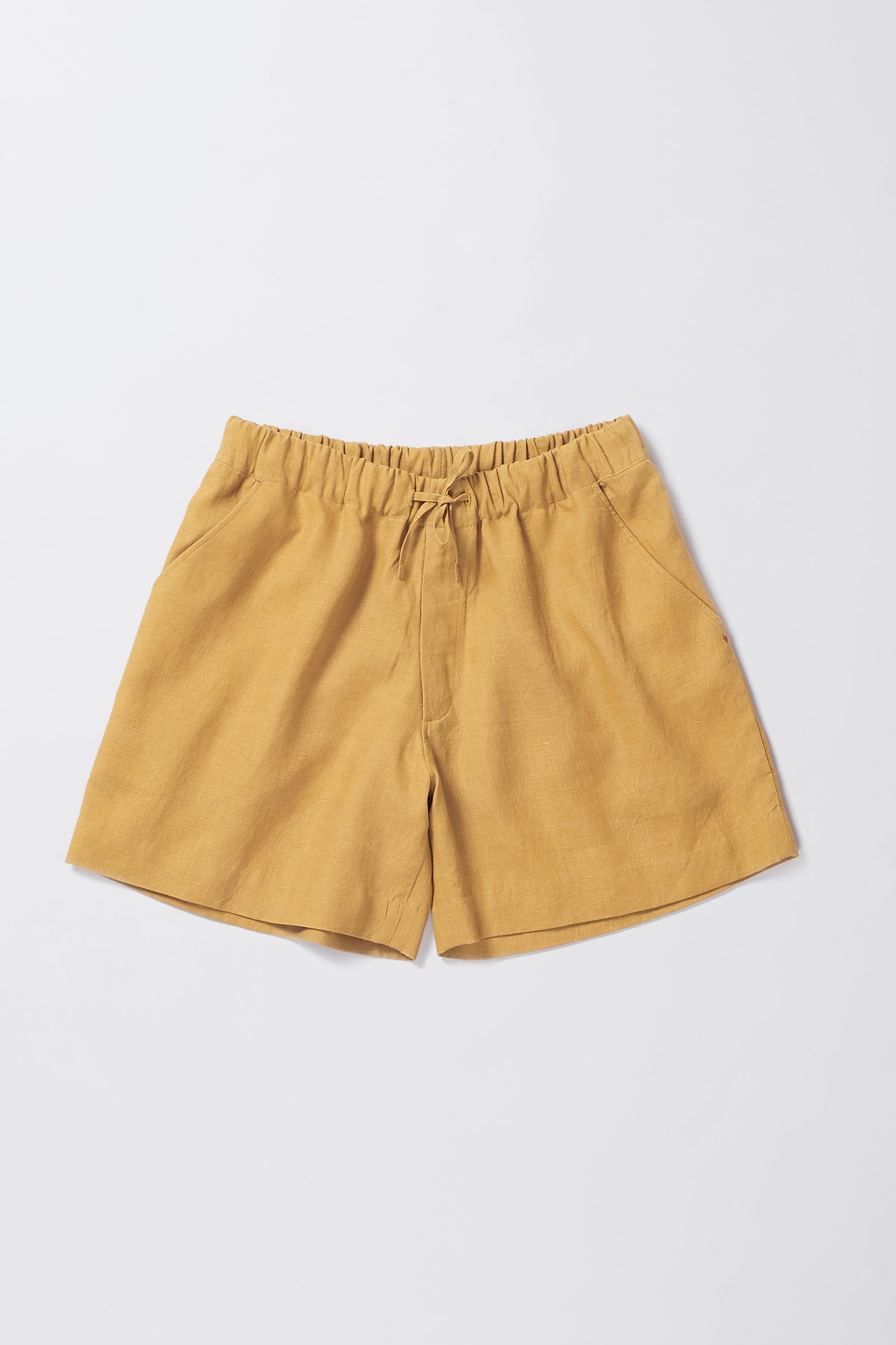 LINEN SHORTS IN MUSTARD YELLOW