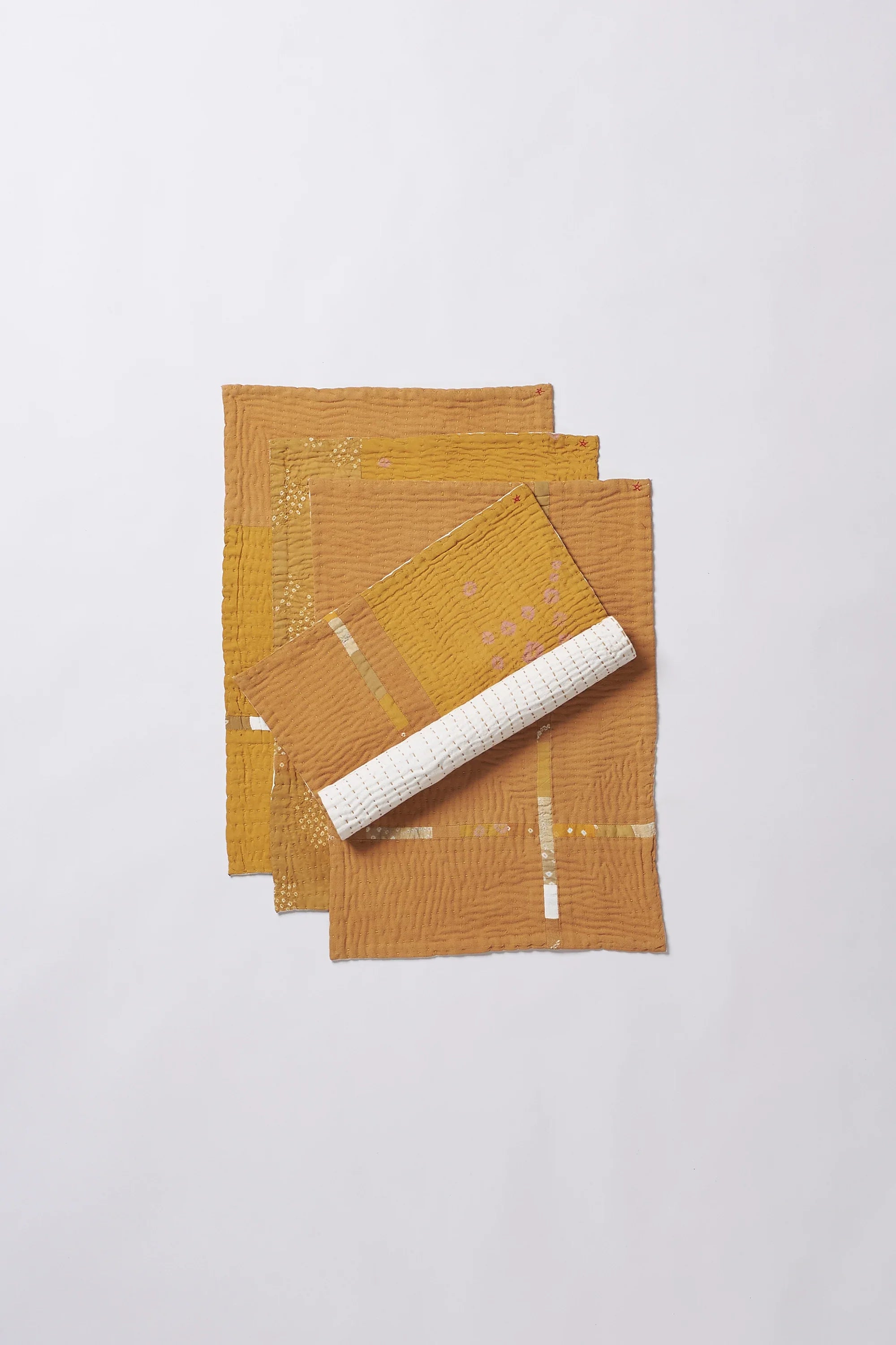 Yellow Patchwork Placemat with Kantha