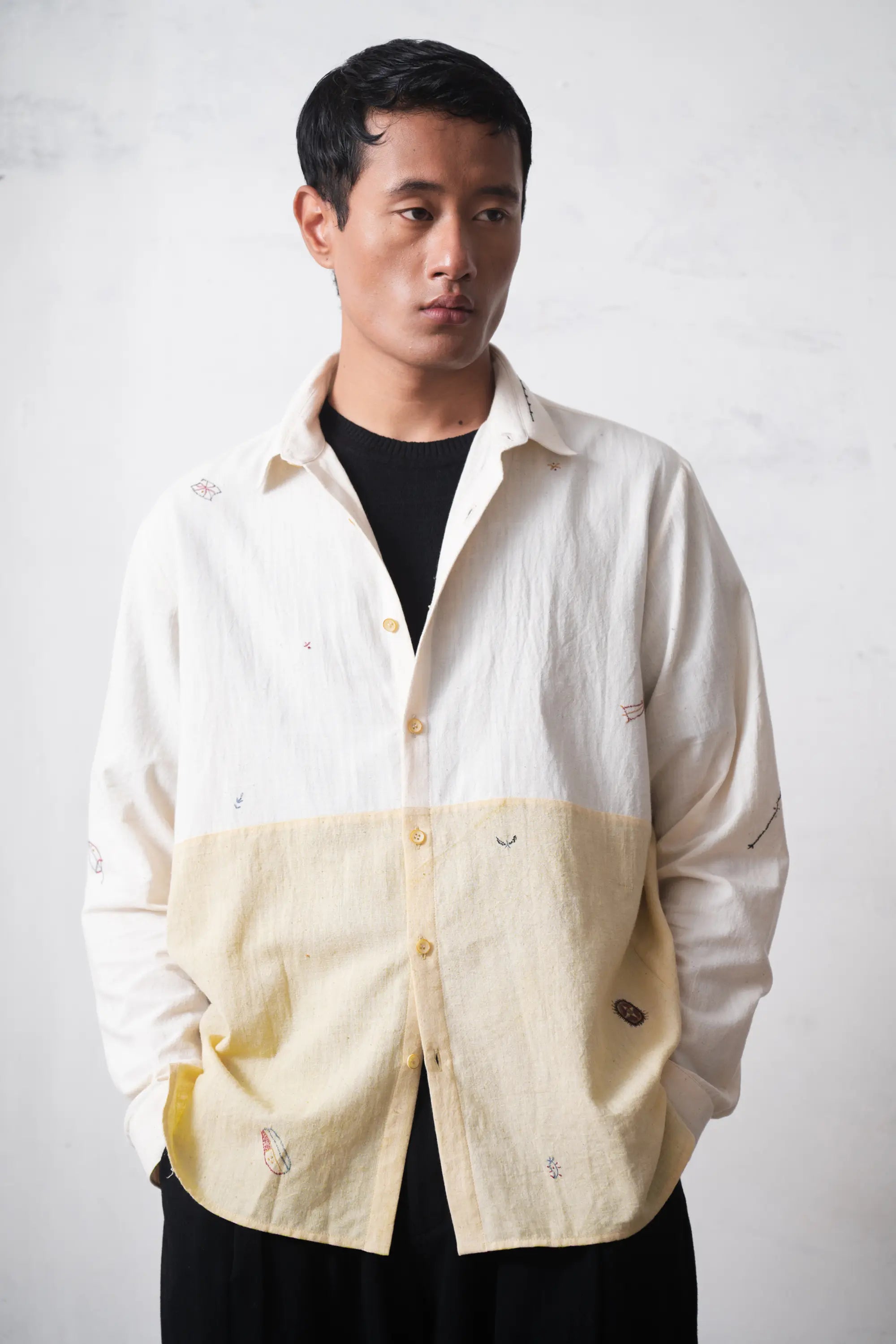 Ecru Embroidered Relaxed Shirt