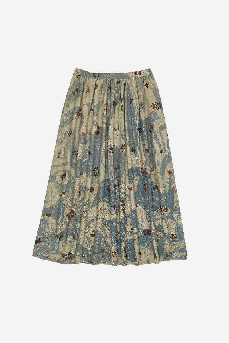 COTTON SILK BLEND SCREEN PRINT SKIRT