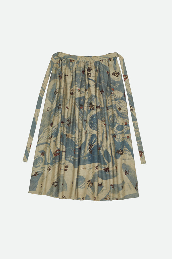 COTTON SILK BLEND SCREEN PRINT SKIRT