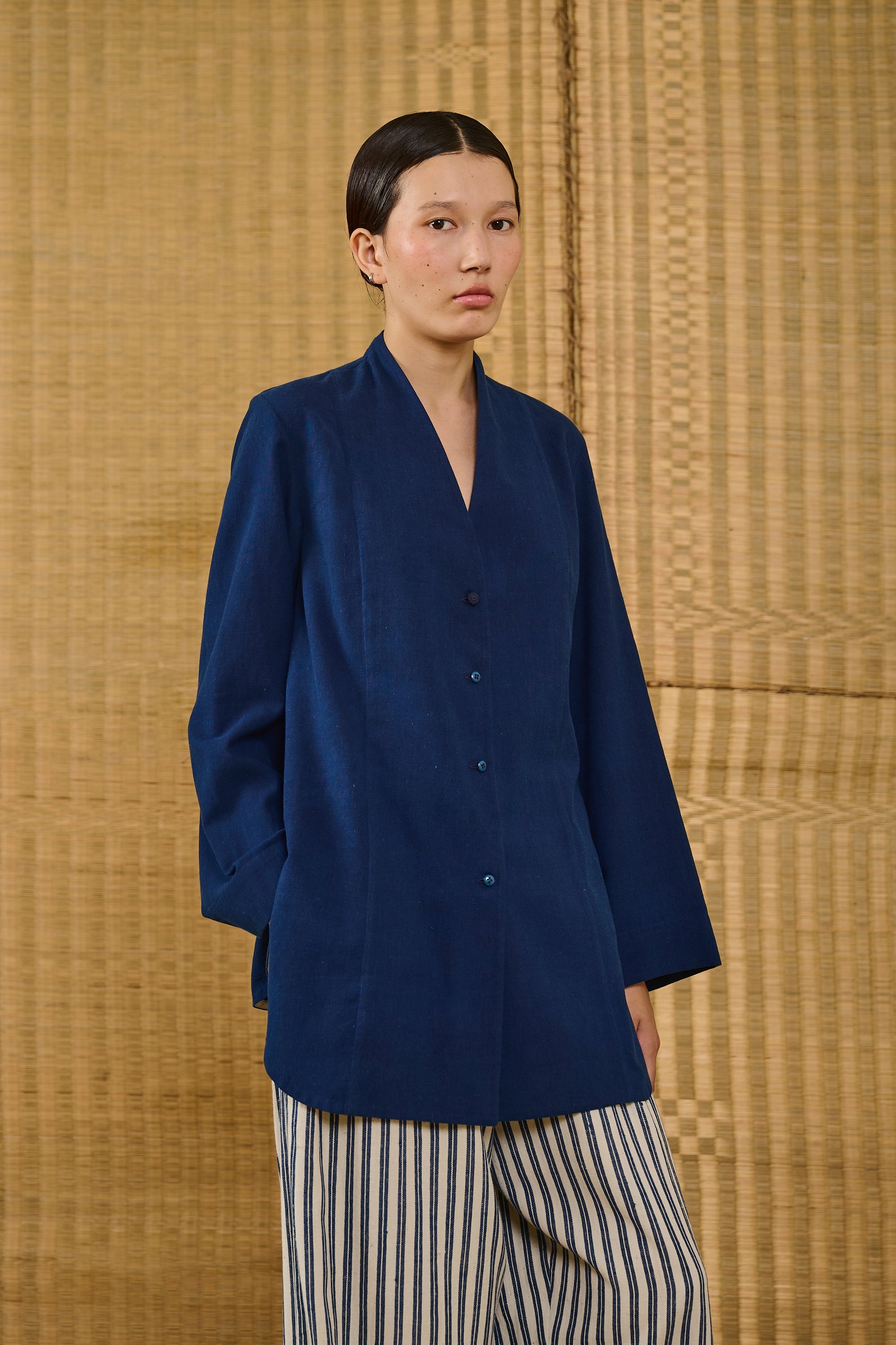 Button Down Tunic in Natural Indigo