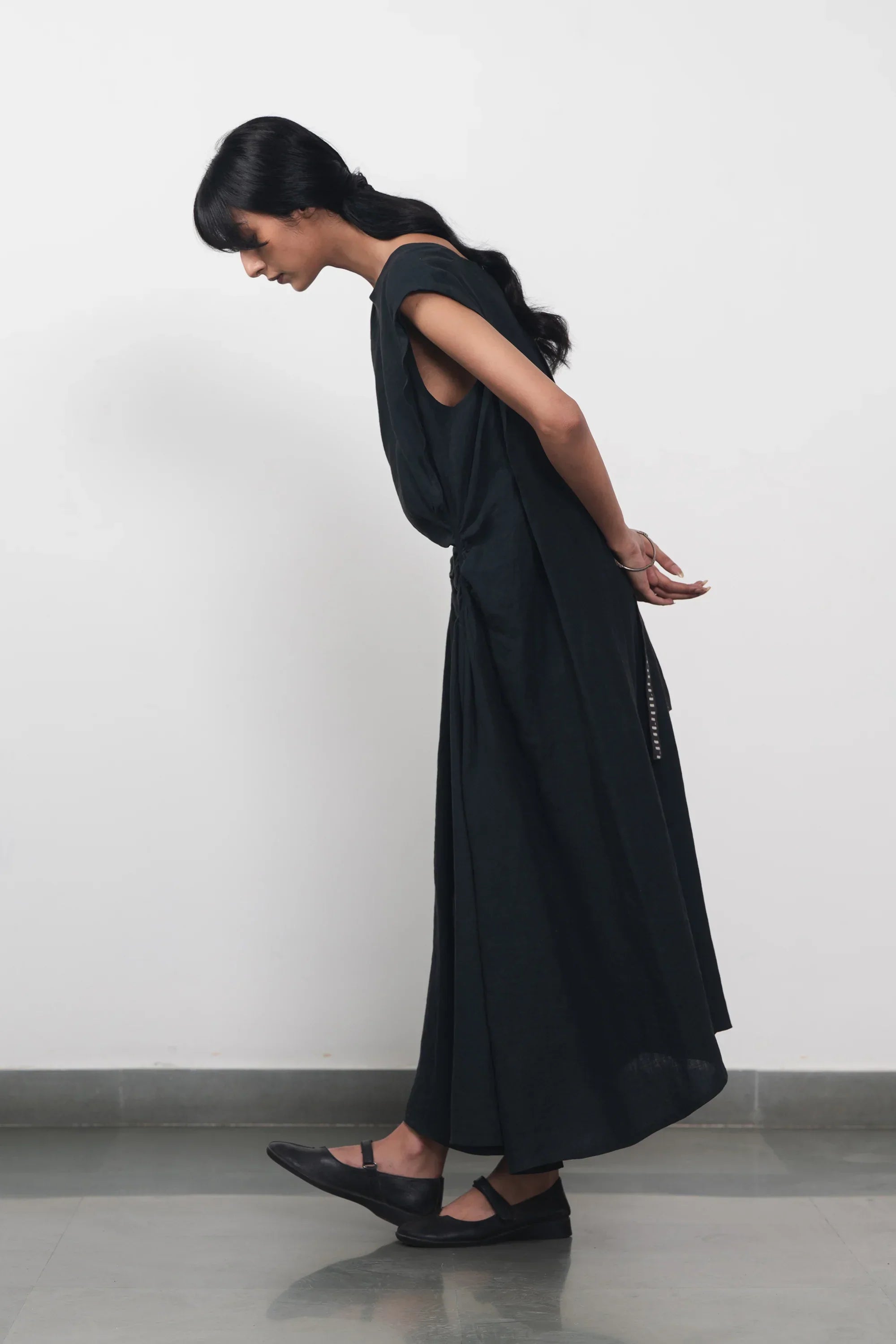 Sleeveless Ruched Dress in Black