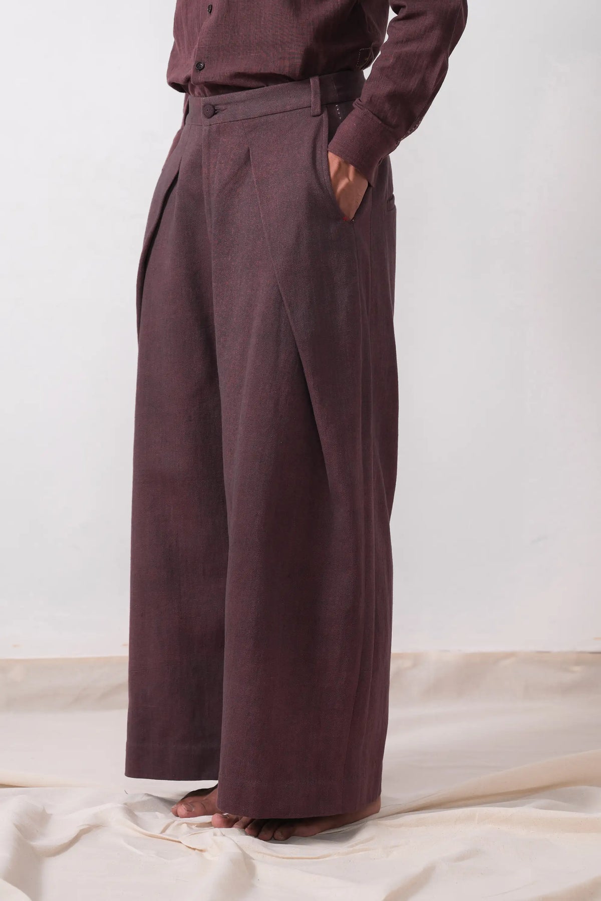 Relaxed Fit Trousers in Purple Red