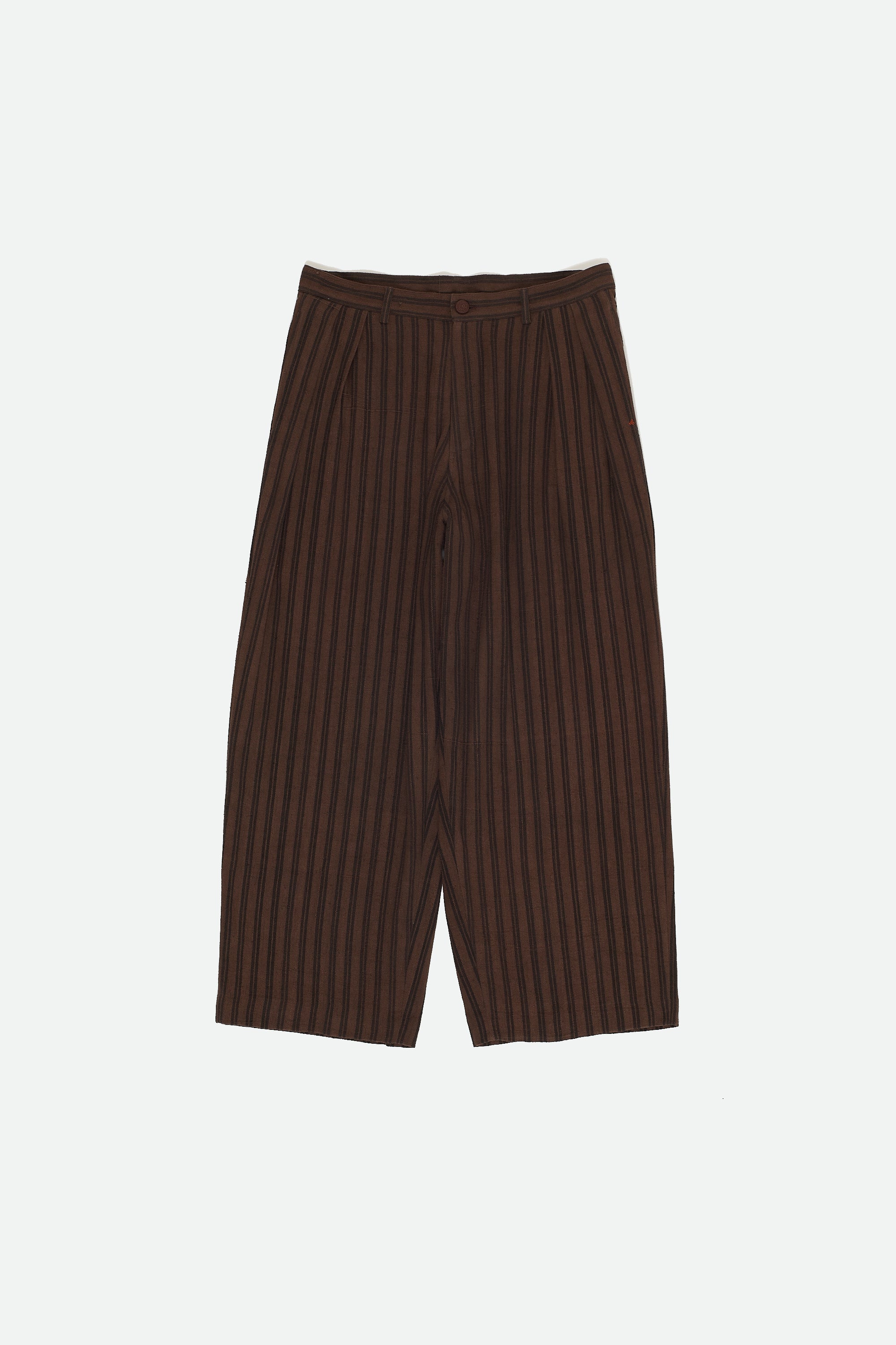 BURNT UMBER YARN DYED COTTON PLEATED TROUSER
