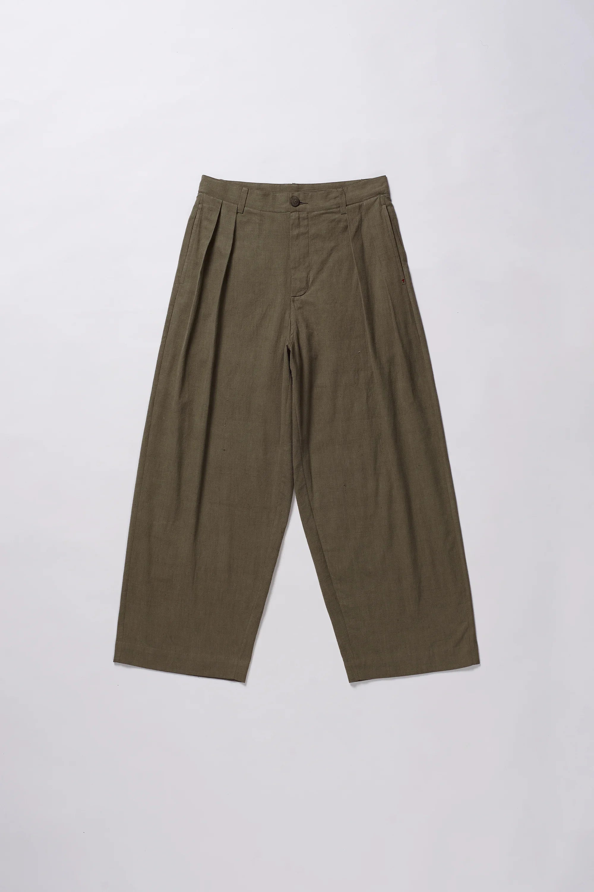 cotton pleated trousers in khakhi green