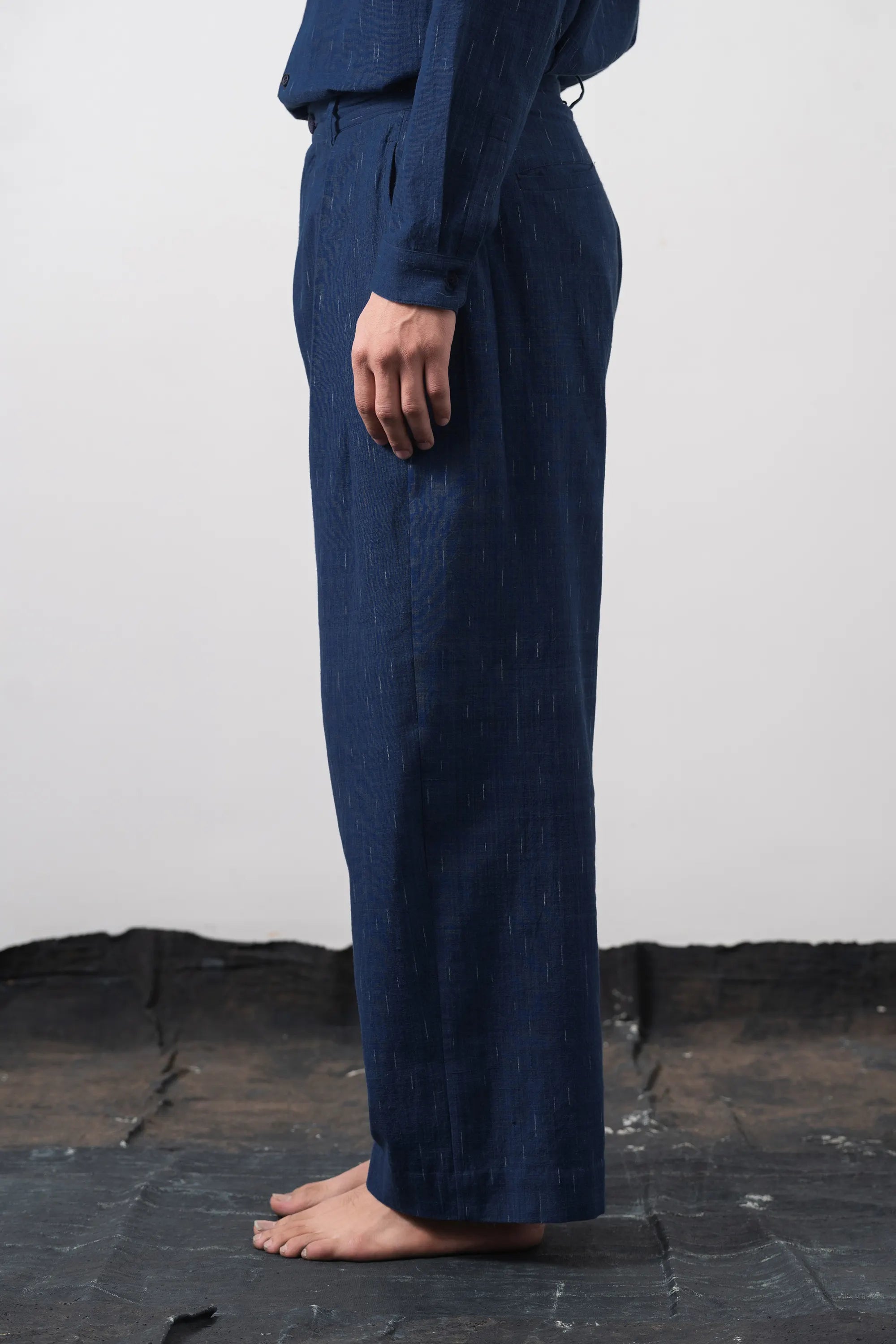 Striped Tel Trousers in Medium Indigo