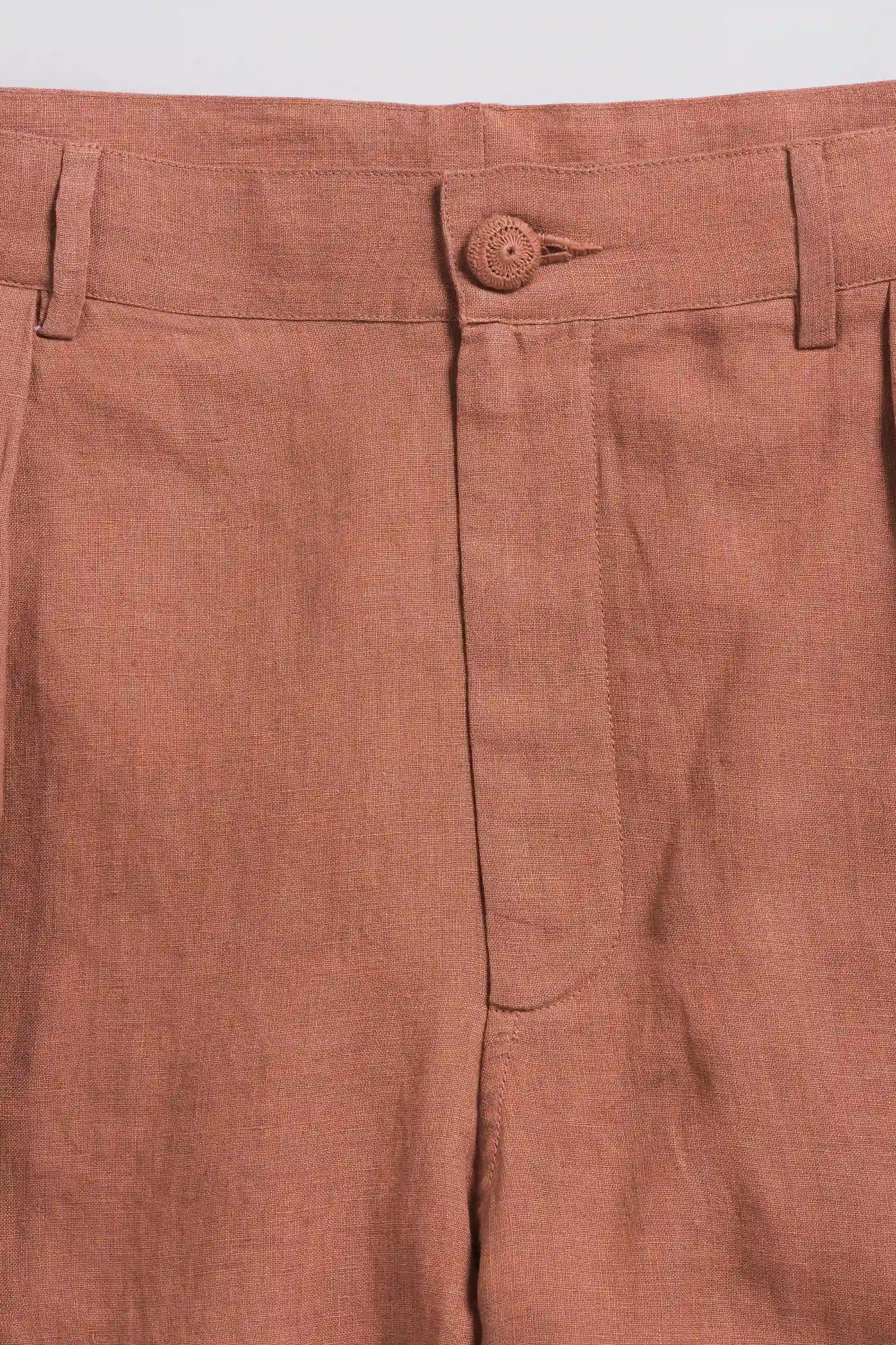 Close-up of pants with a button on a light grey background