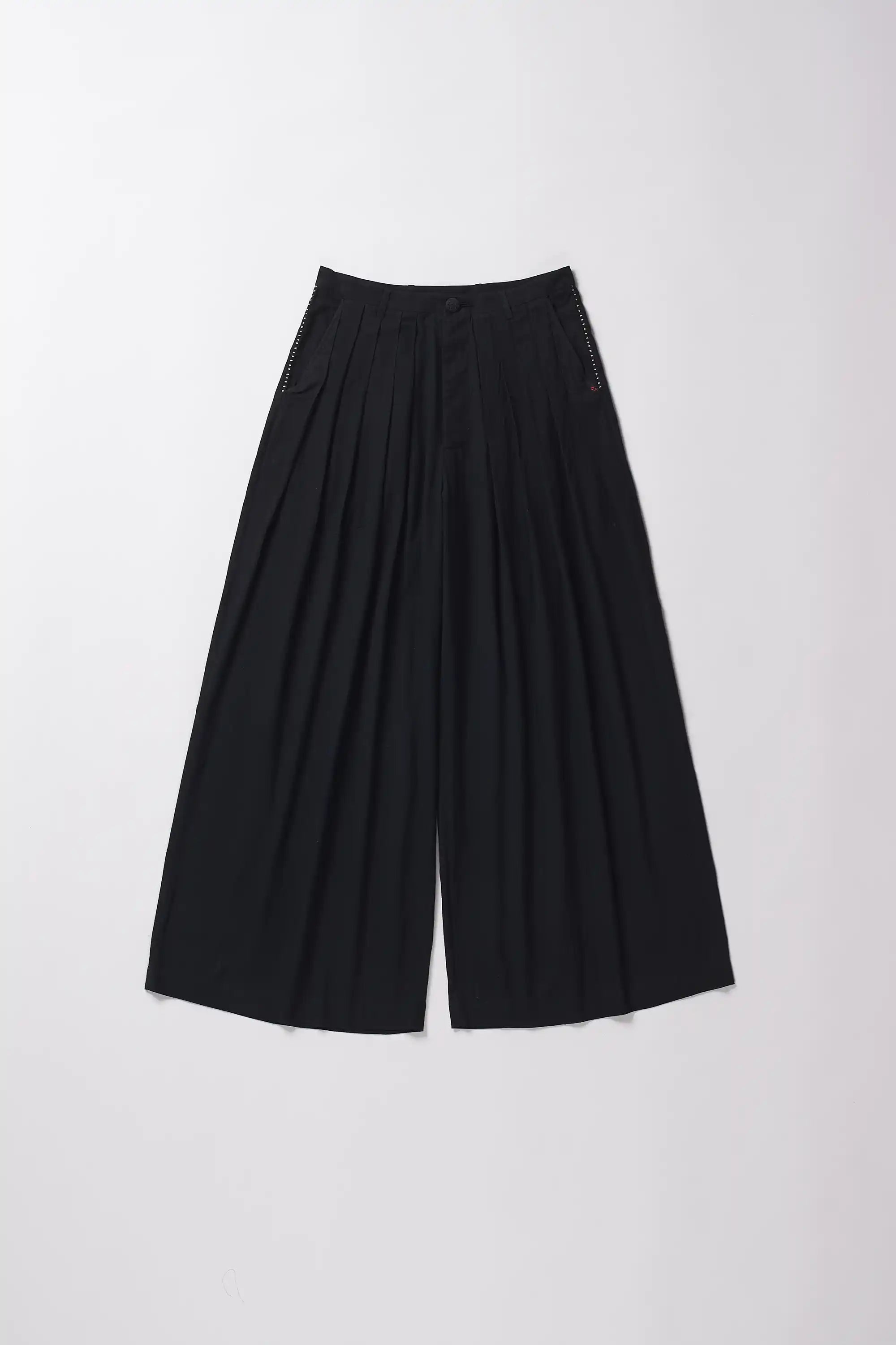 Black wide-leg pants on a white background