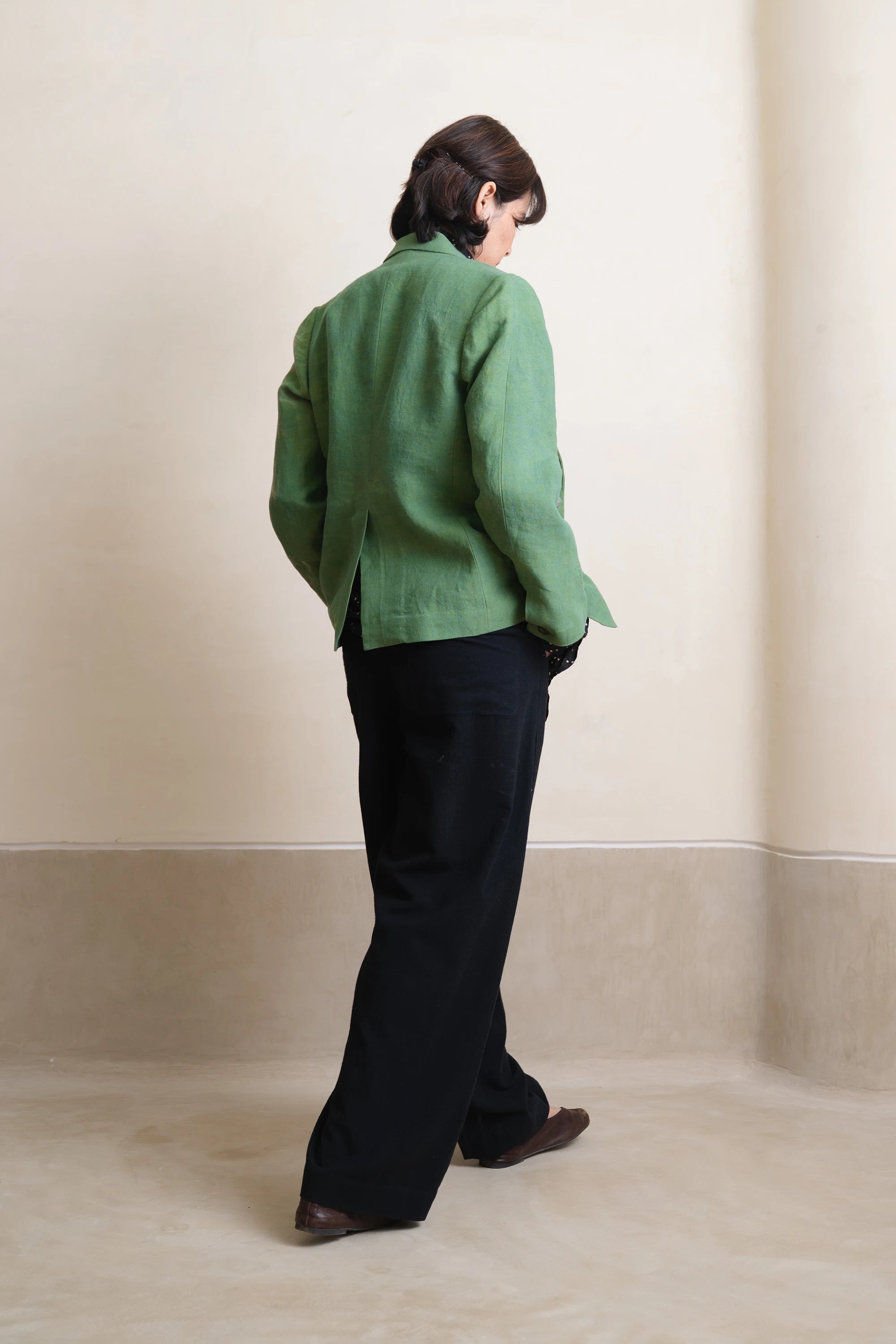 Turf Green Detailed Linen Jacket