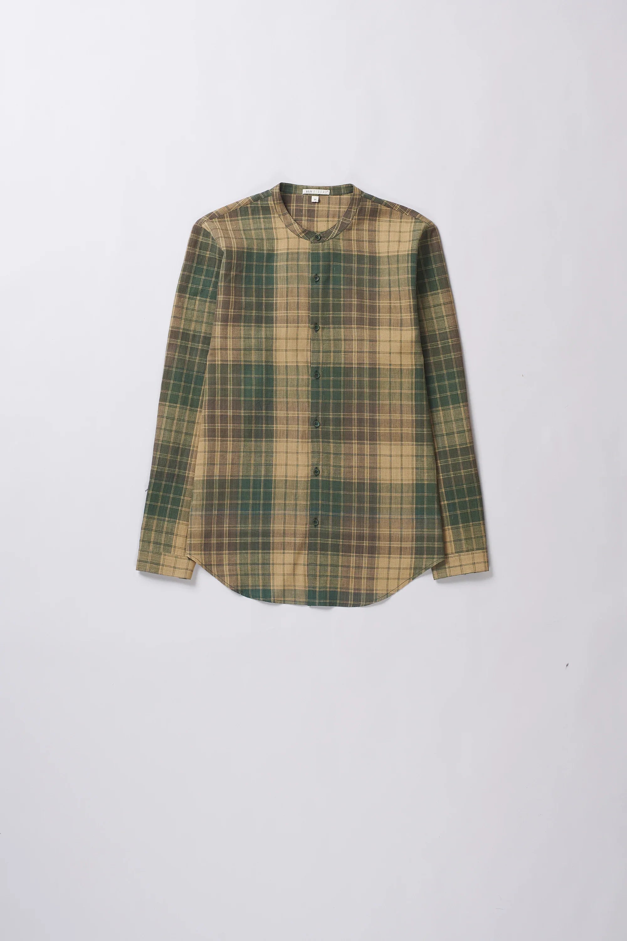 Band Collar Shirt in Jade Green