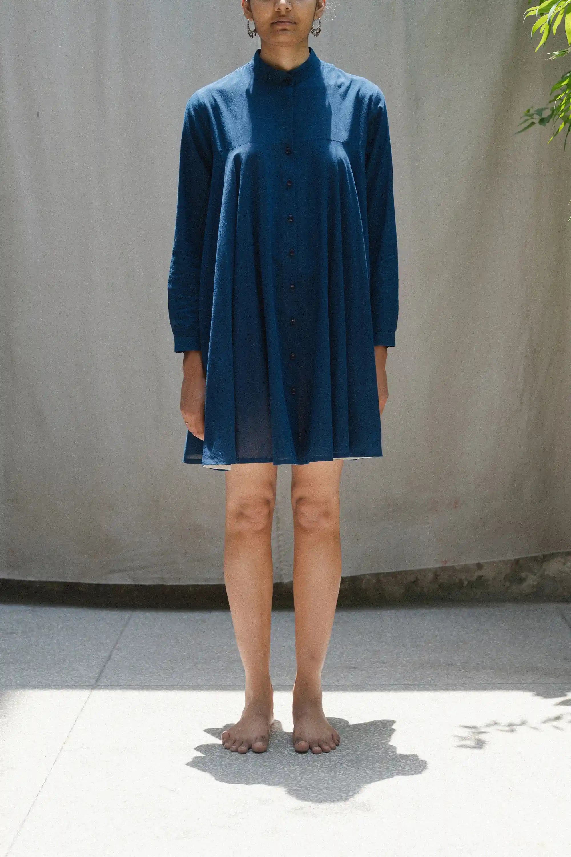 Mul Flared Shirt Dress in Indigo