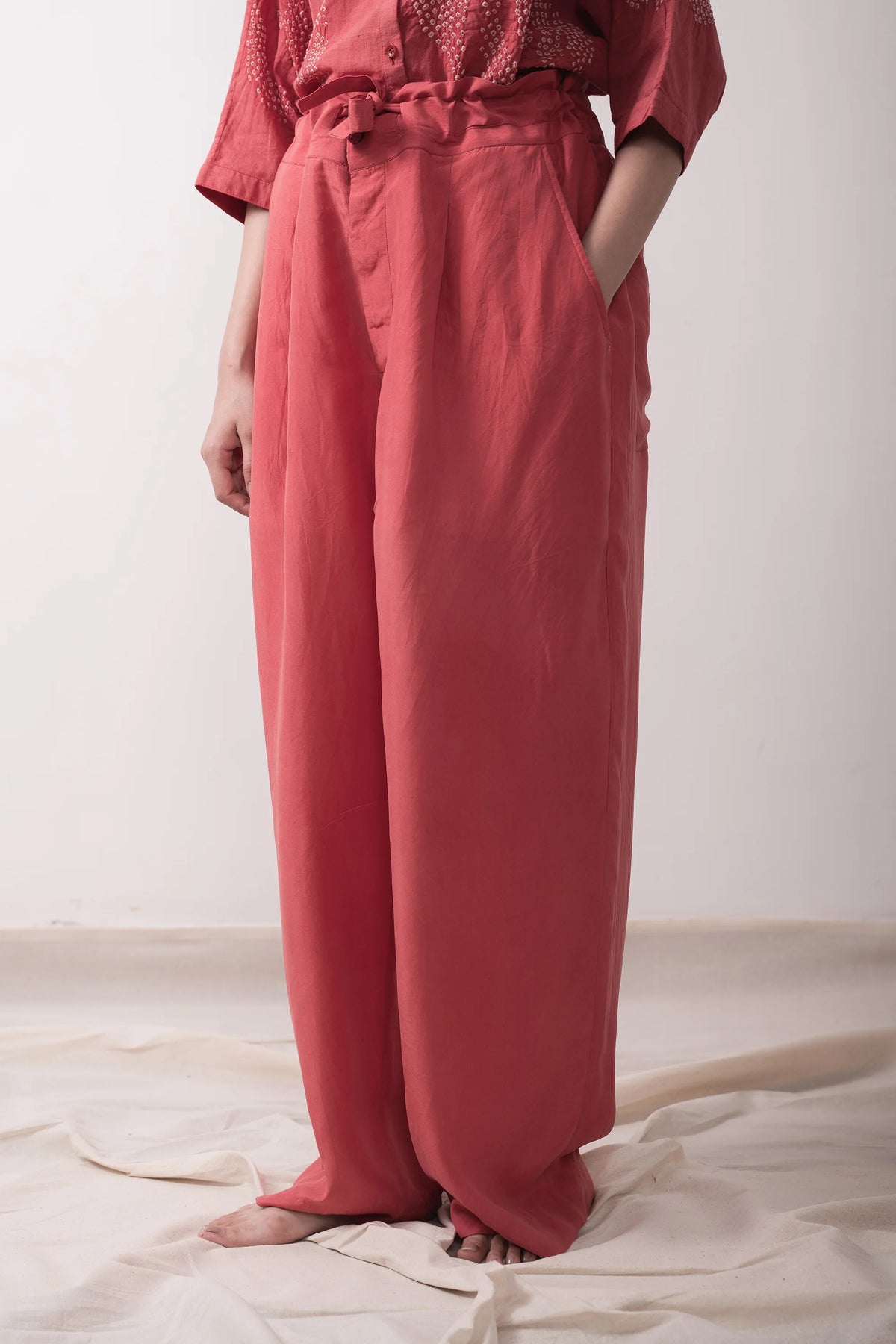 Pink Wood Silk Trousers