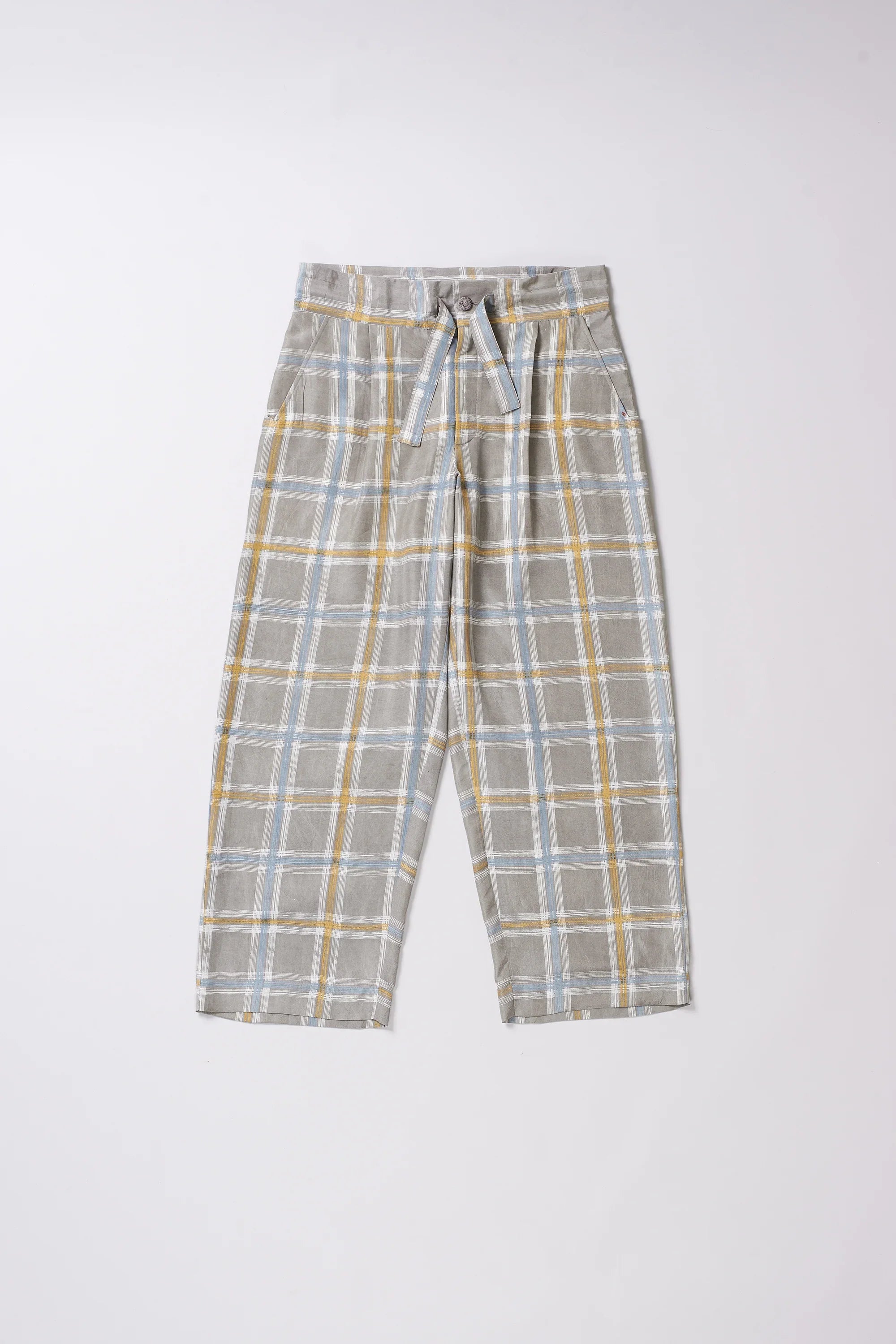 checks silk trousers charcoal