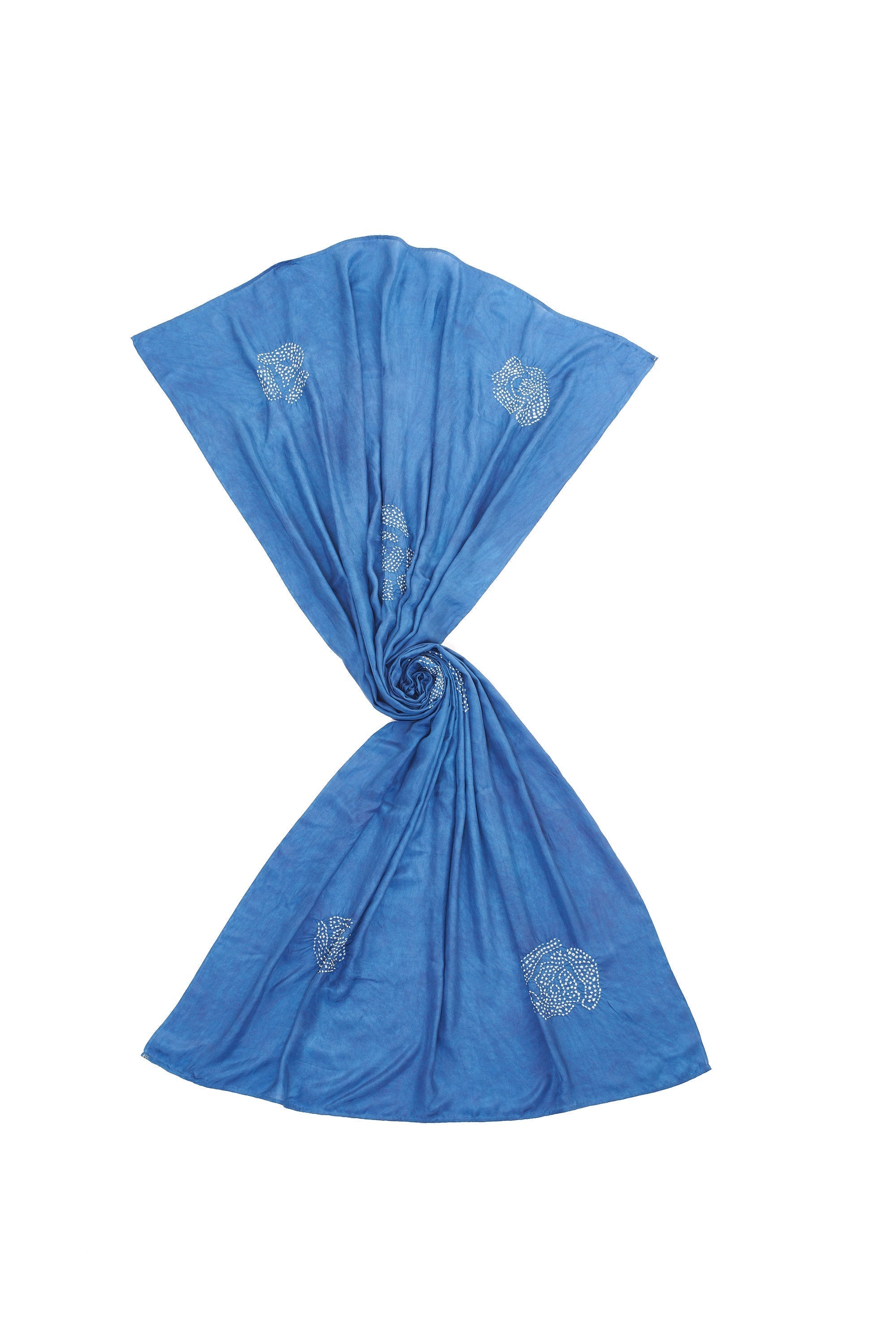 INDIGO SILK SHAWL WITH BANDHANI