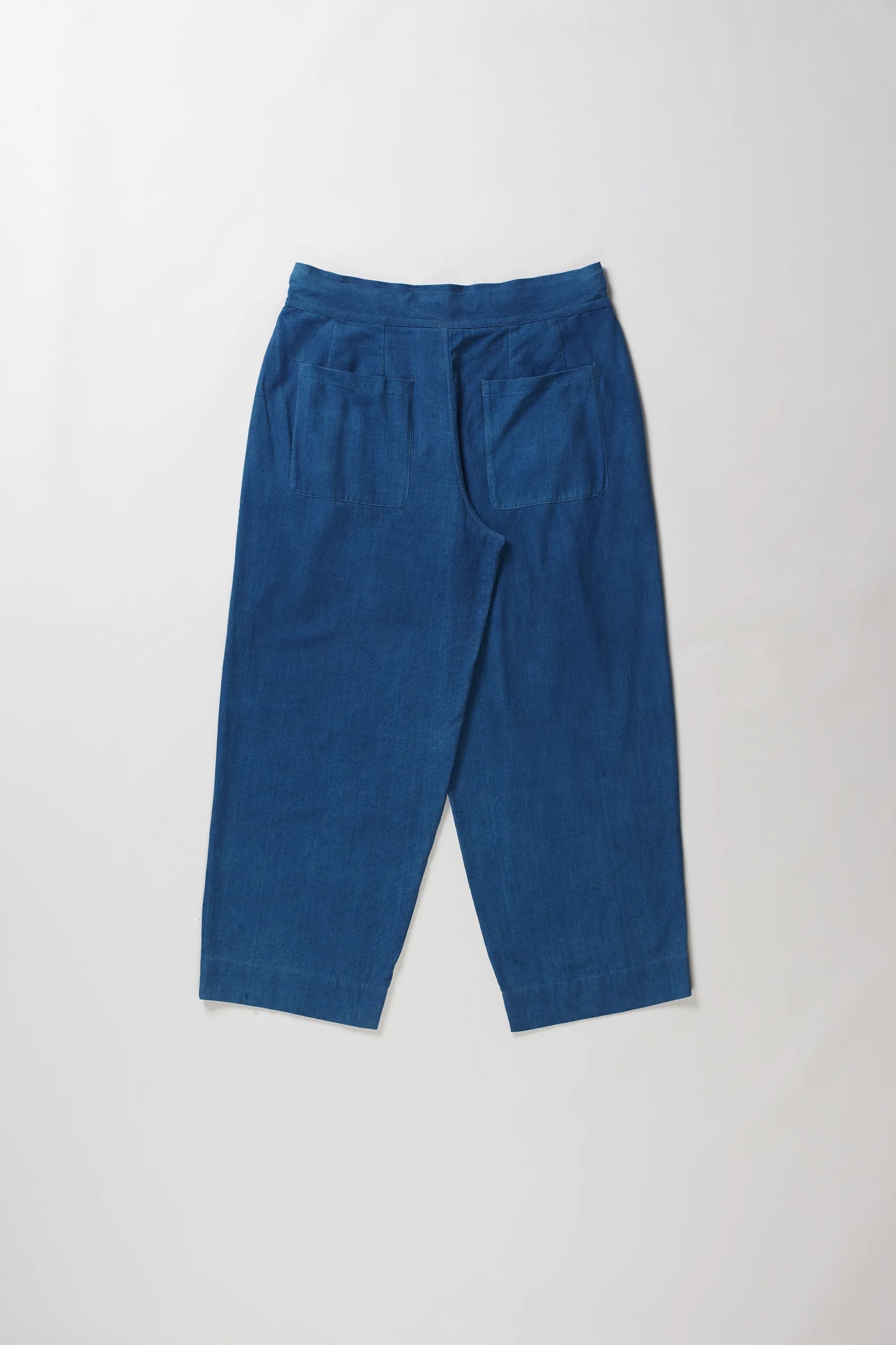 Back image of medium indigo cotton pant