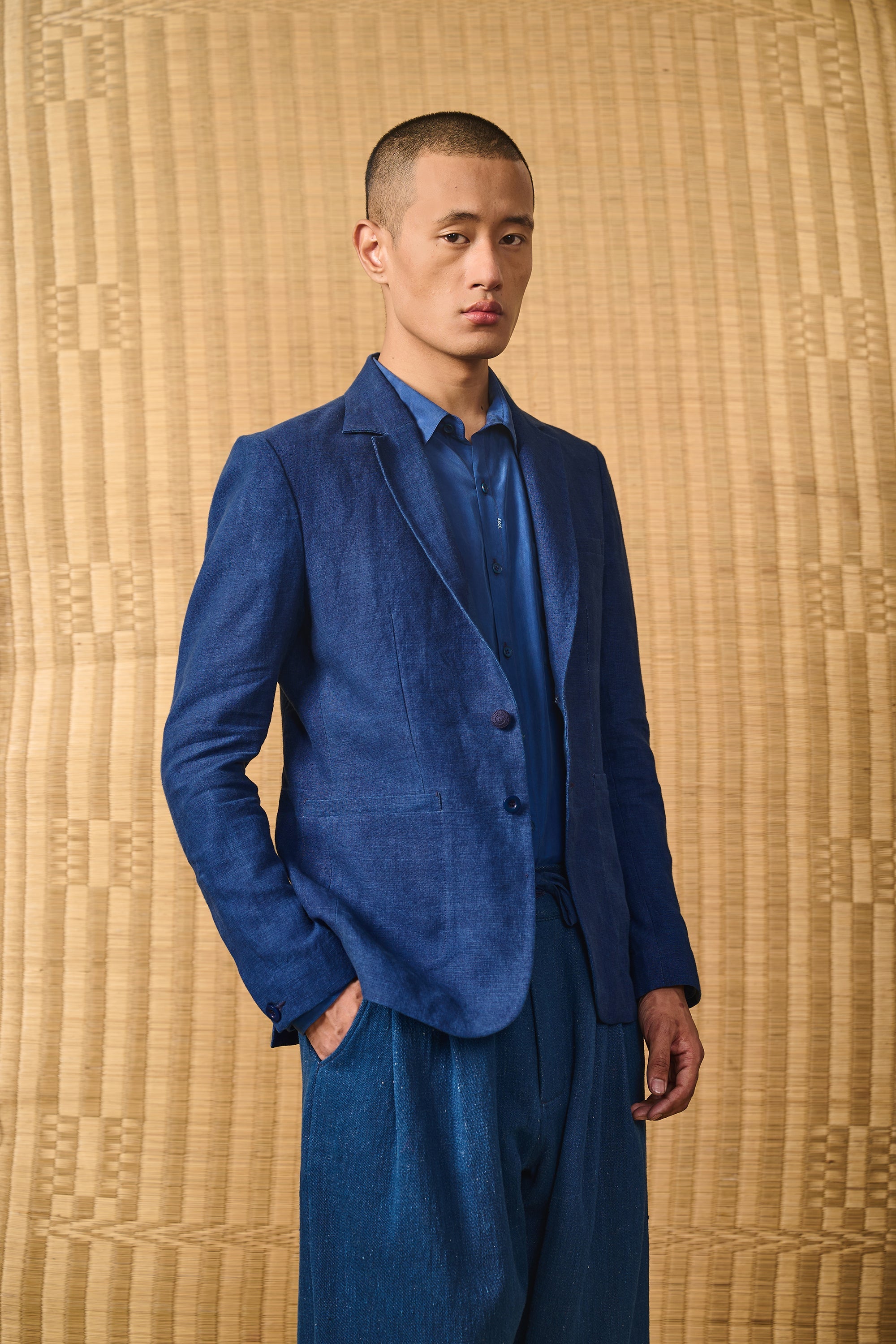 Linen Jacket in Natural Indigo