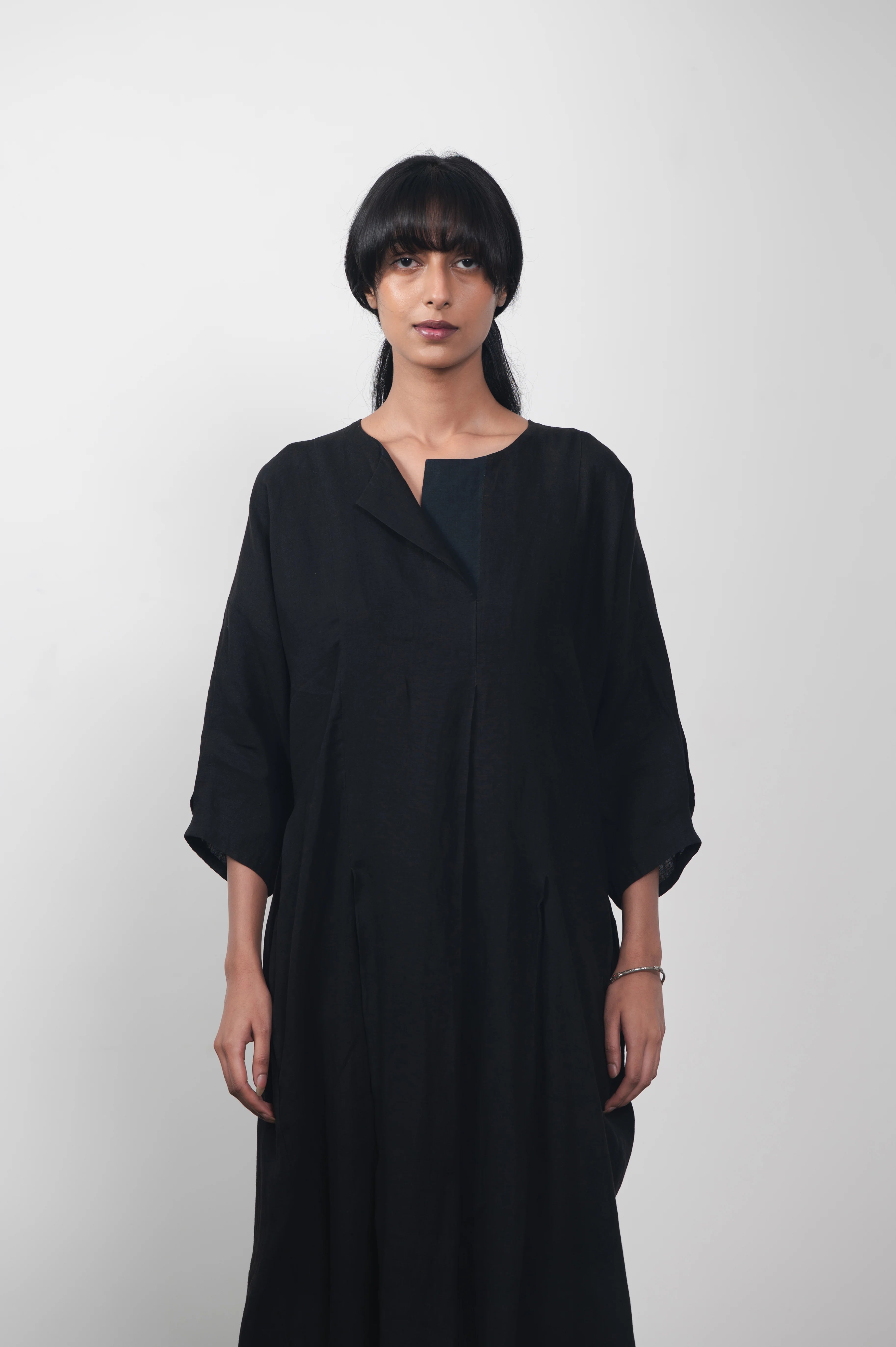 Sculptured Pleated Dress in Linen