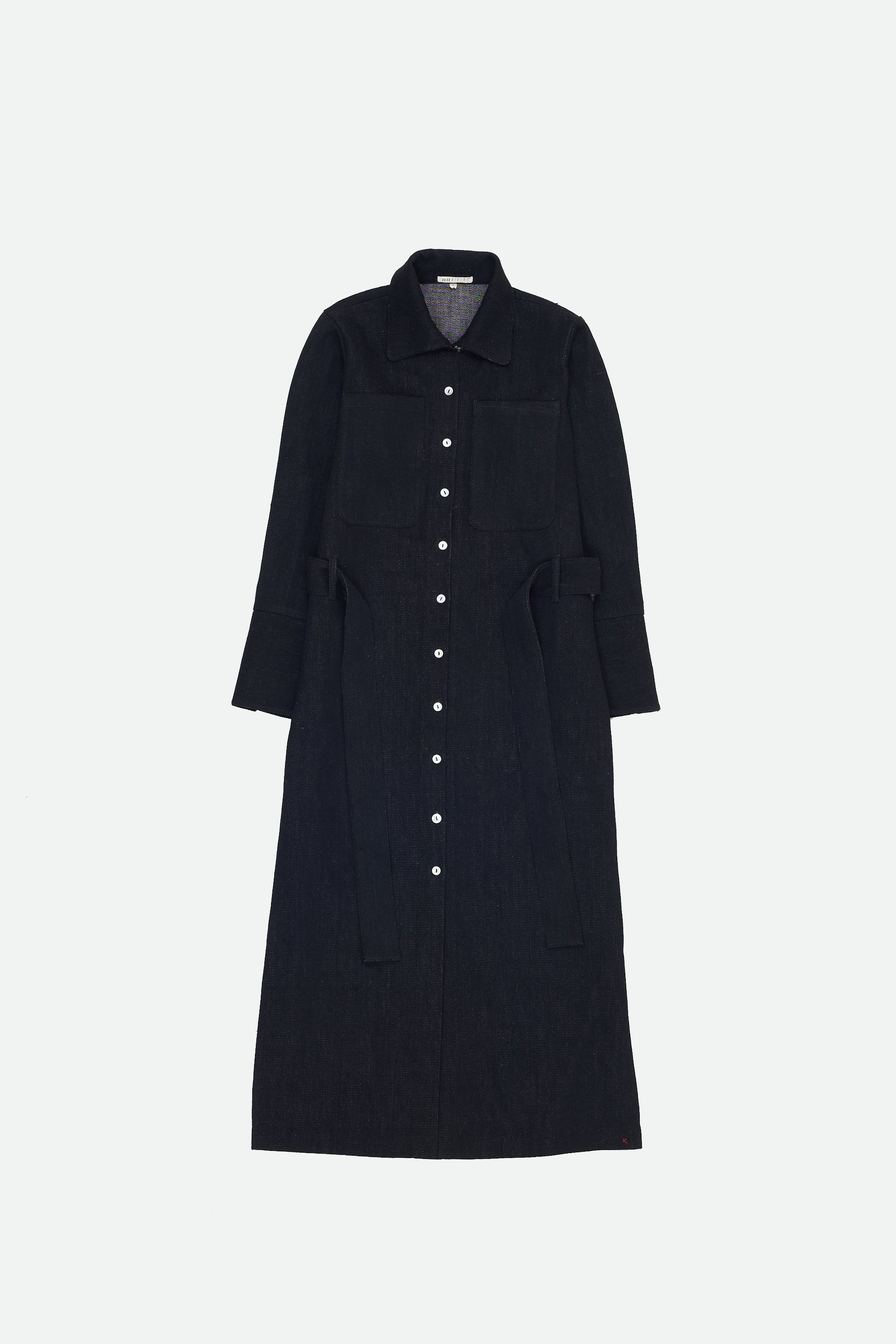 BLACK COTTON SHIRT DRESS WITH HAND EMBROIDERED DETAIL