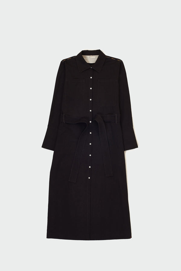 BLACK COTTON SUMMER SHIRT DRESS