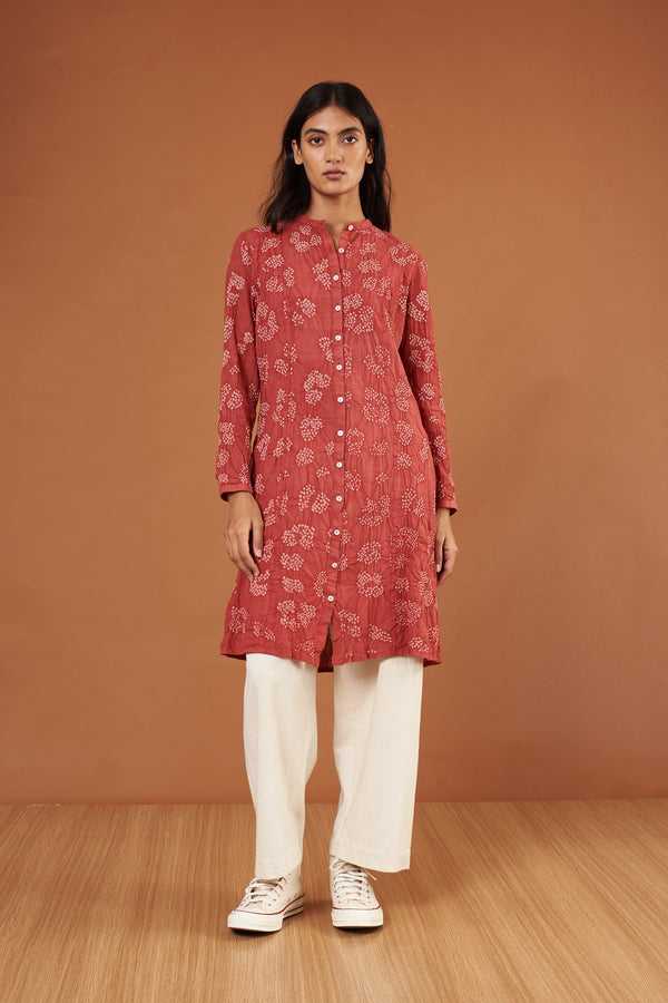 Organic Cotton Straight Fit Bandhani Shirt Dress
