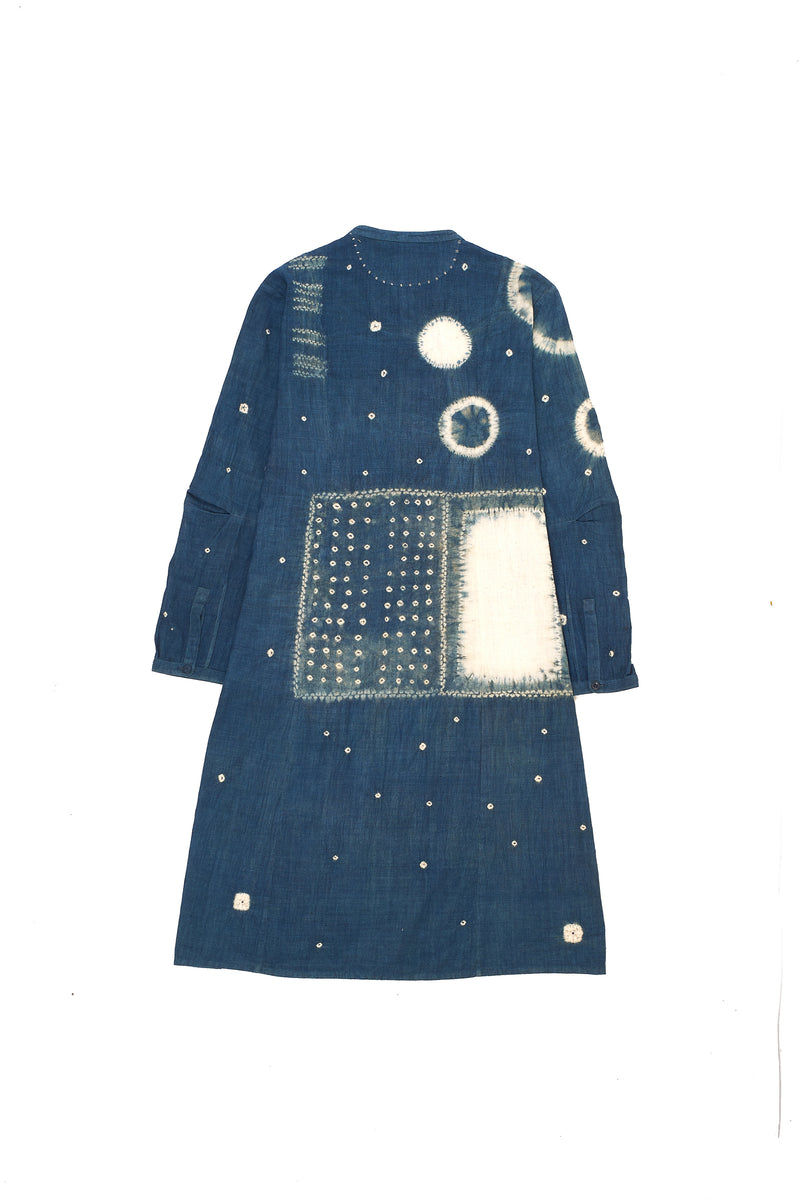 TURQUOISE BUTTON DOWN ORGANIC COTTON DRESS CRAFTED WITH SHIBORI