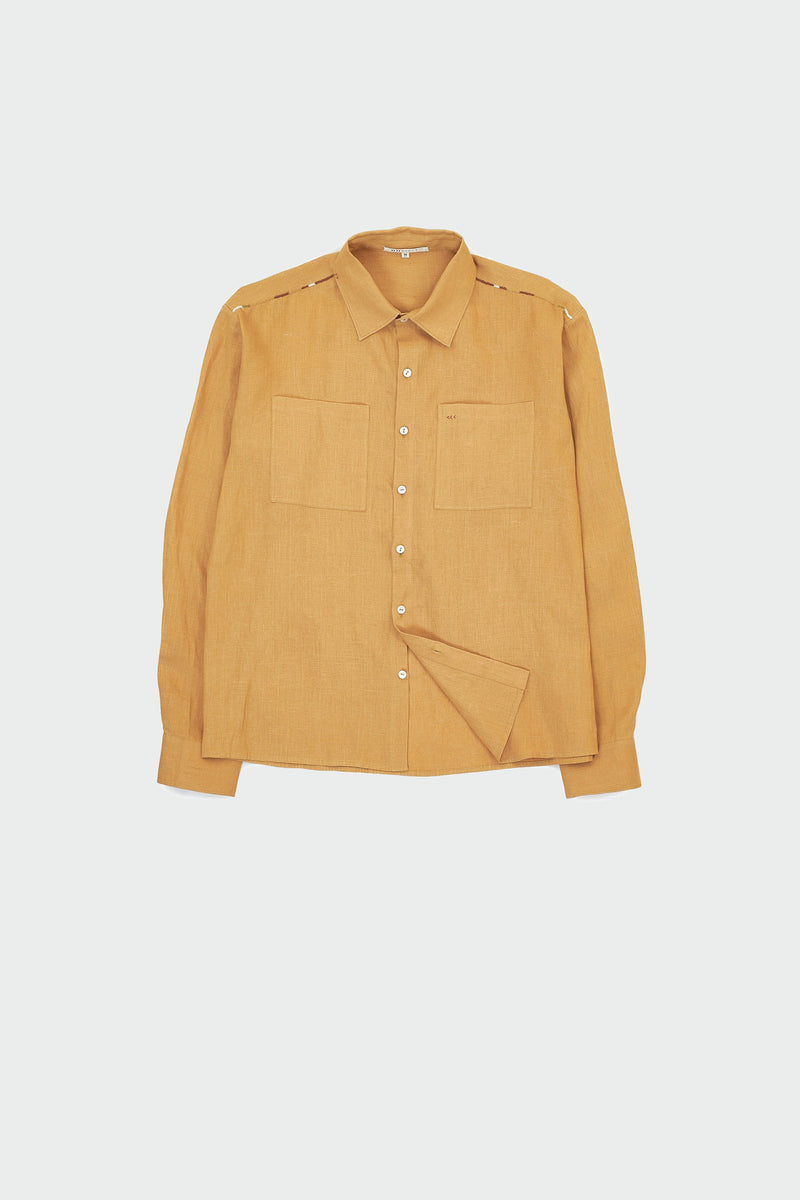 Relaxed Fit Linen Shirt In Mustard Yellow