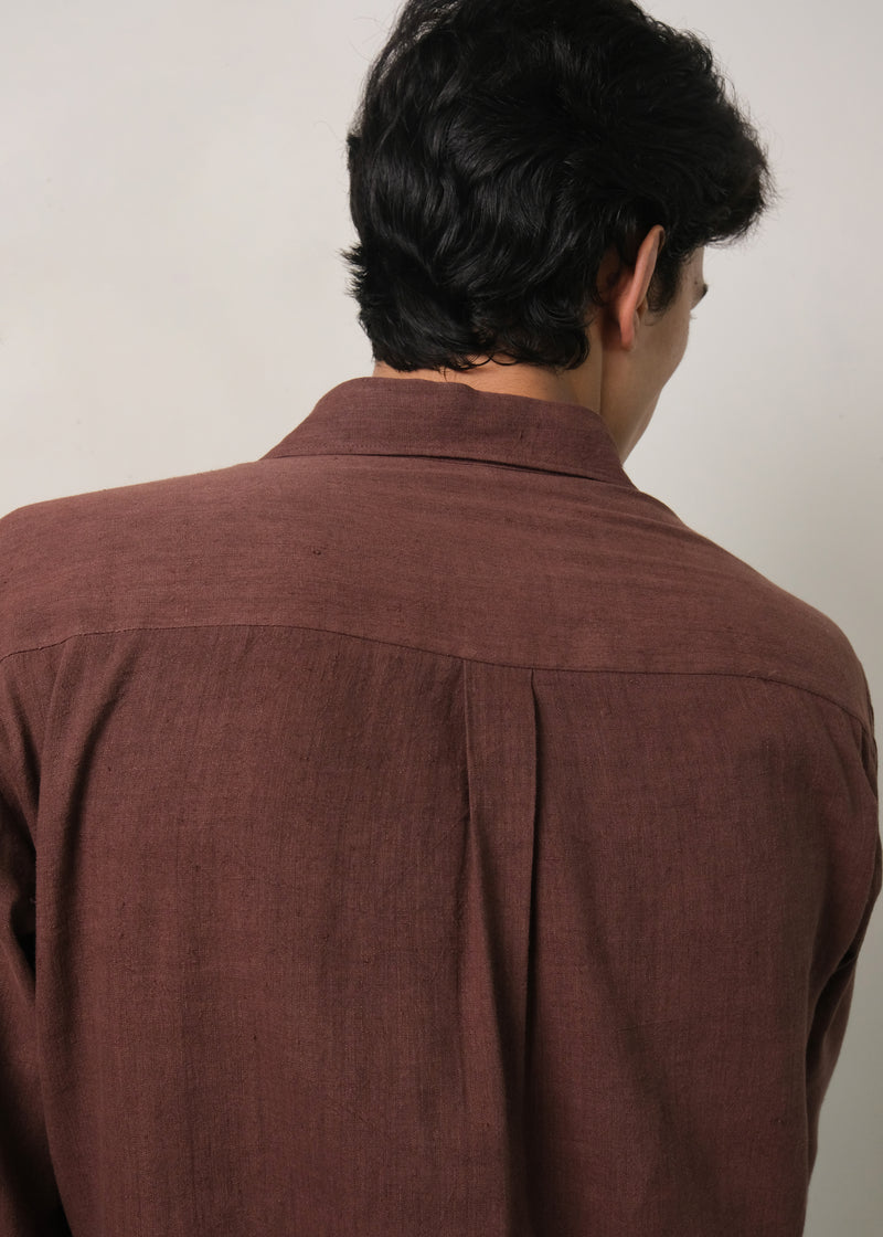 BURNT UMBER COMFORT FIT LINEN SHIRT