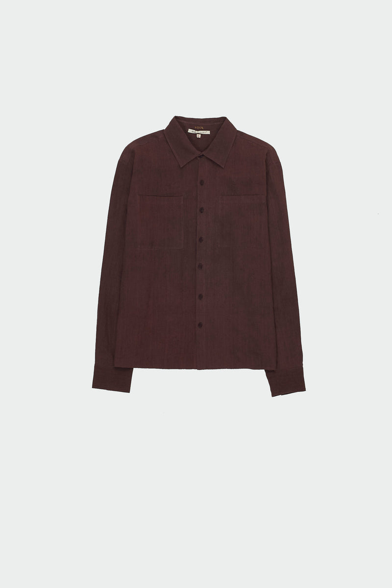 BURNT UMBER COMFORT FIT LINEN SHIRT