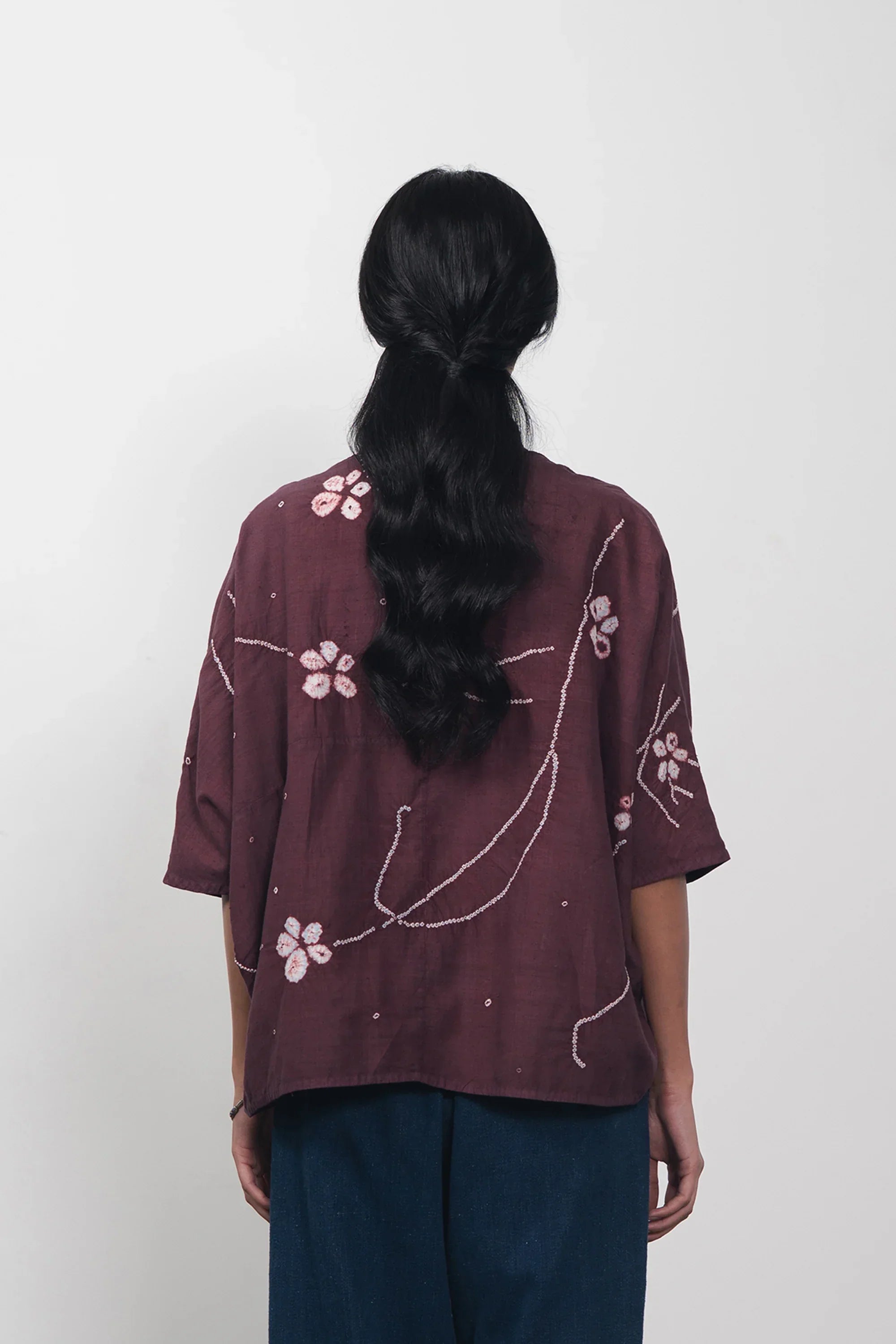 Purple Red Cotton Silk Bandhani Shirt