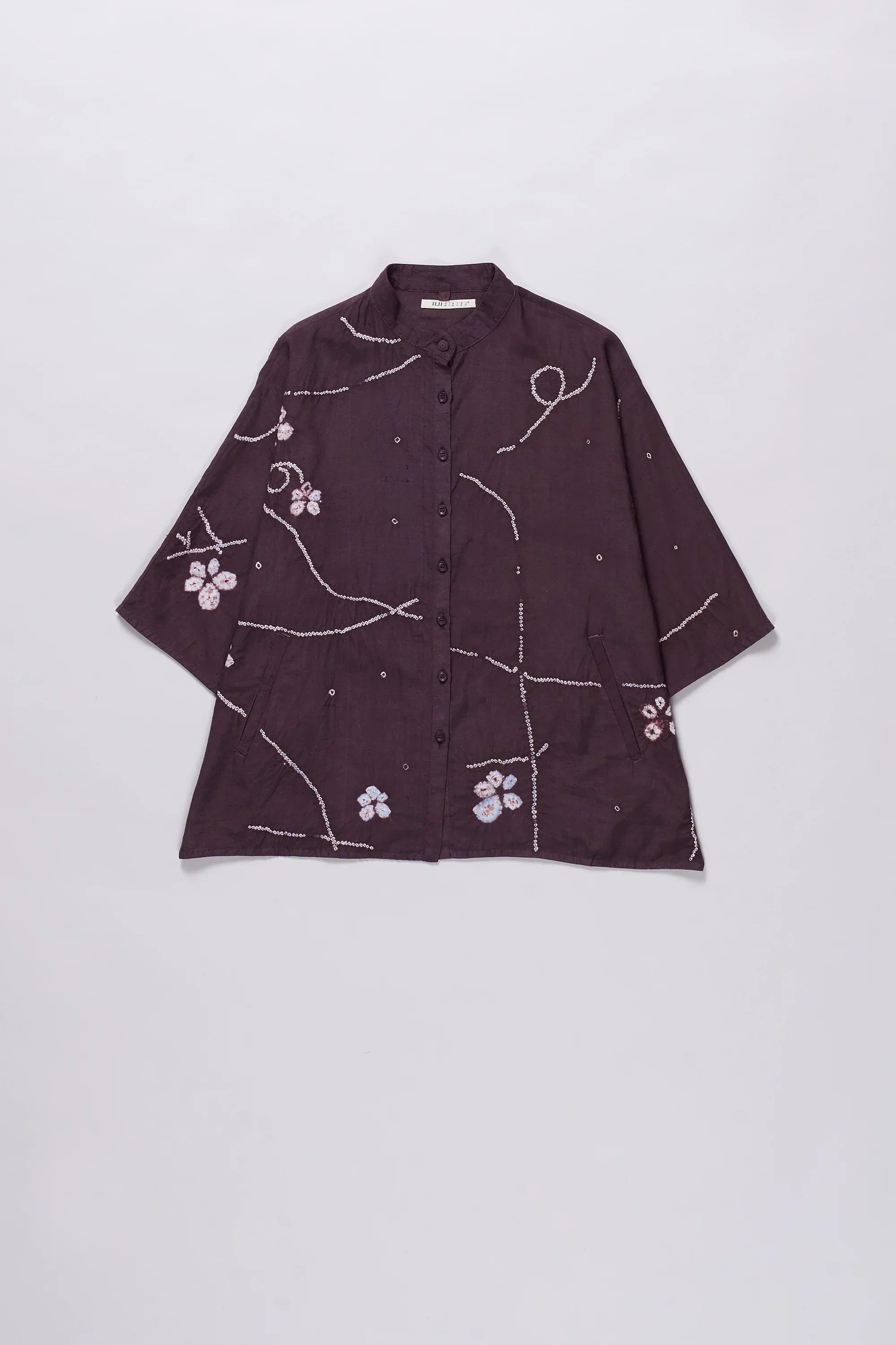 Purple Red Cotton Silk Bandhani Shirt