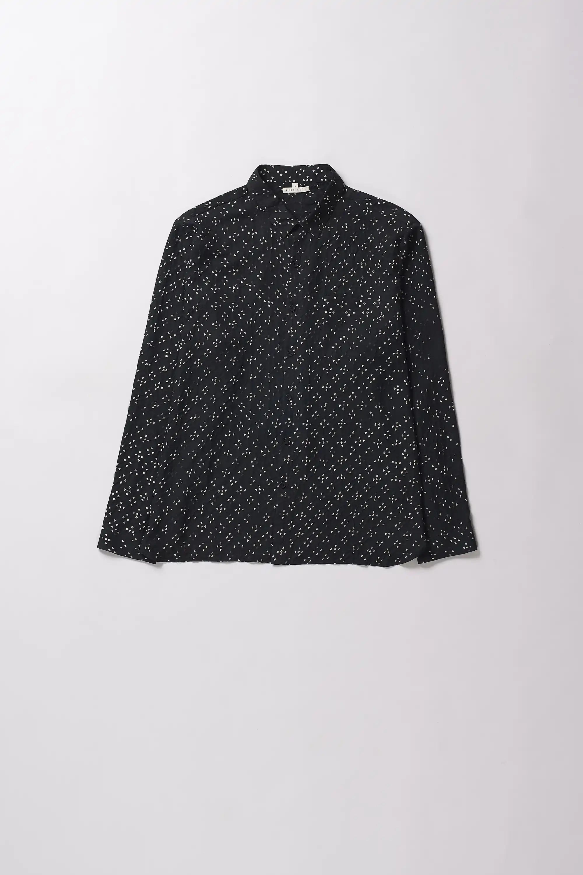 Front image of a black bandhani  silk shirt