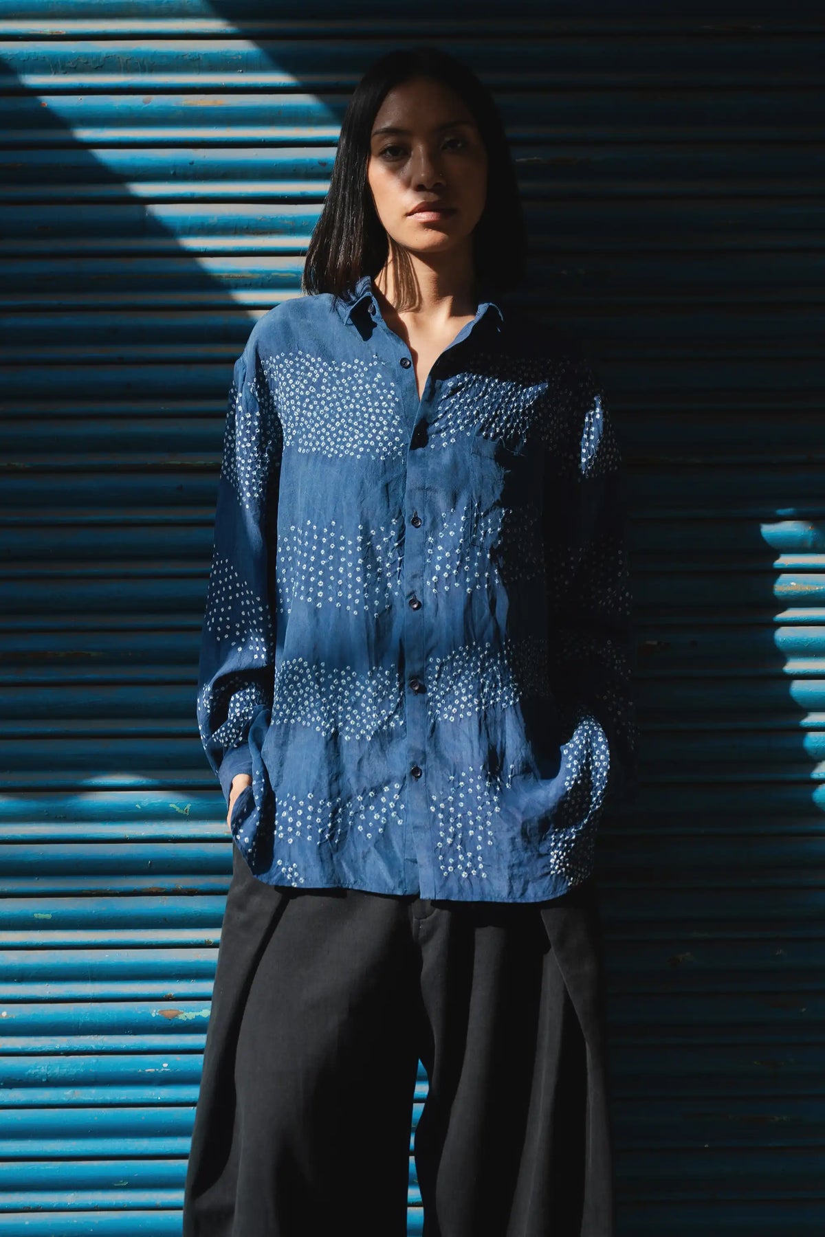 Medium Indigo Relaxed Bandhani Shirt