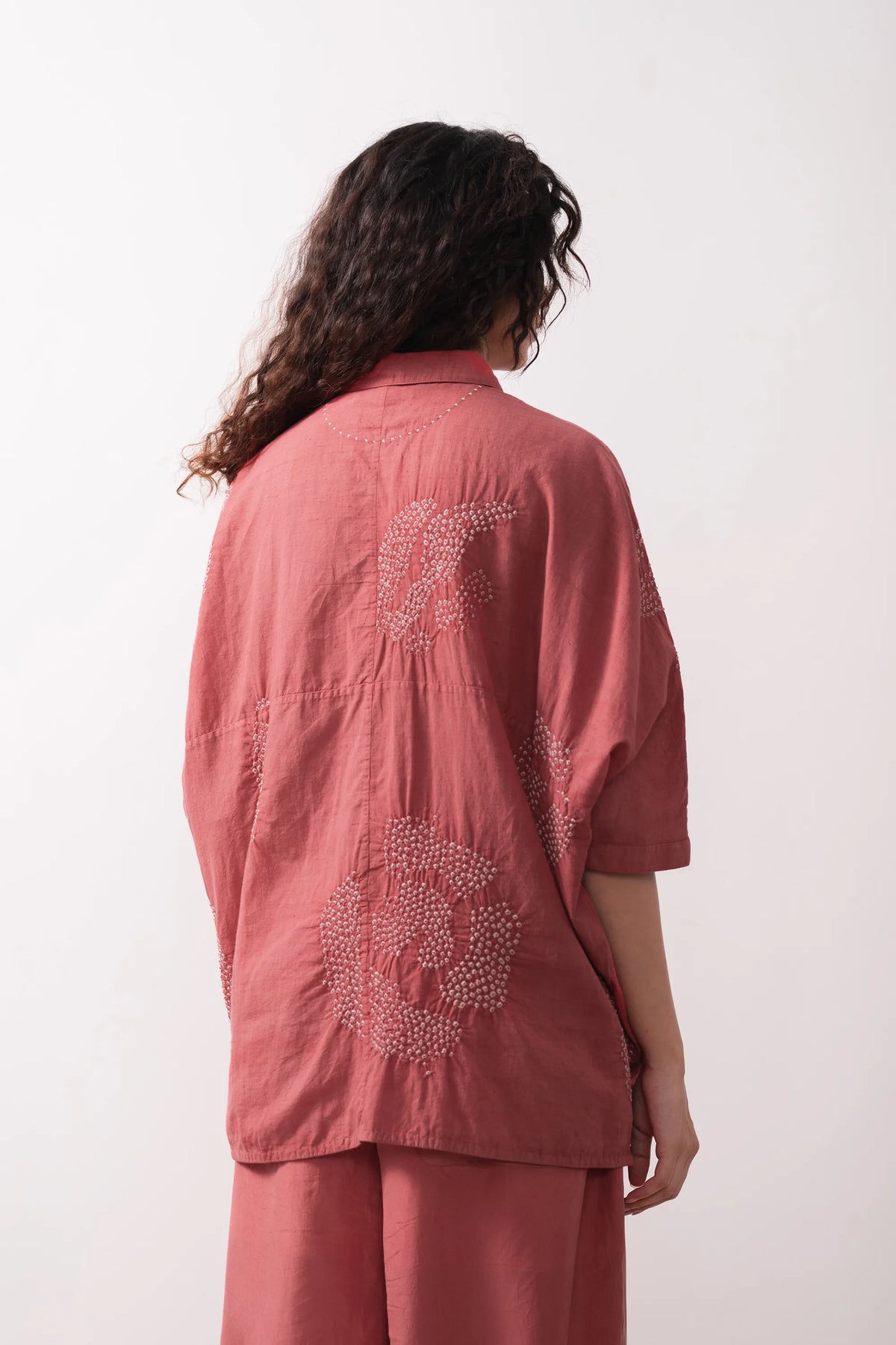 Cotton Bandhani Shirt in Pink Wood