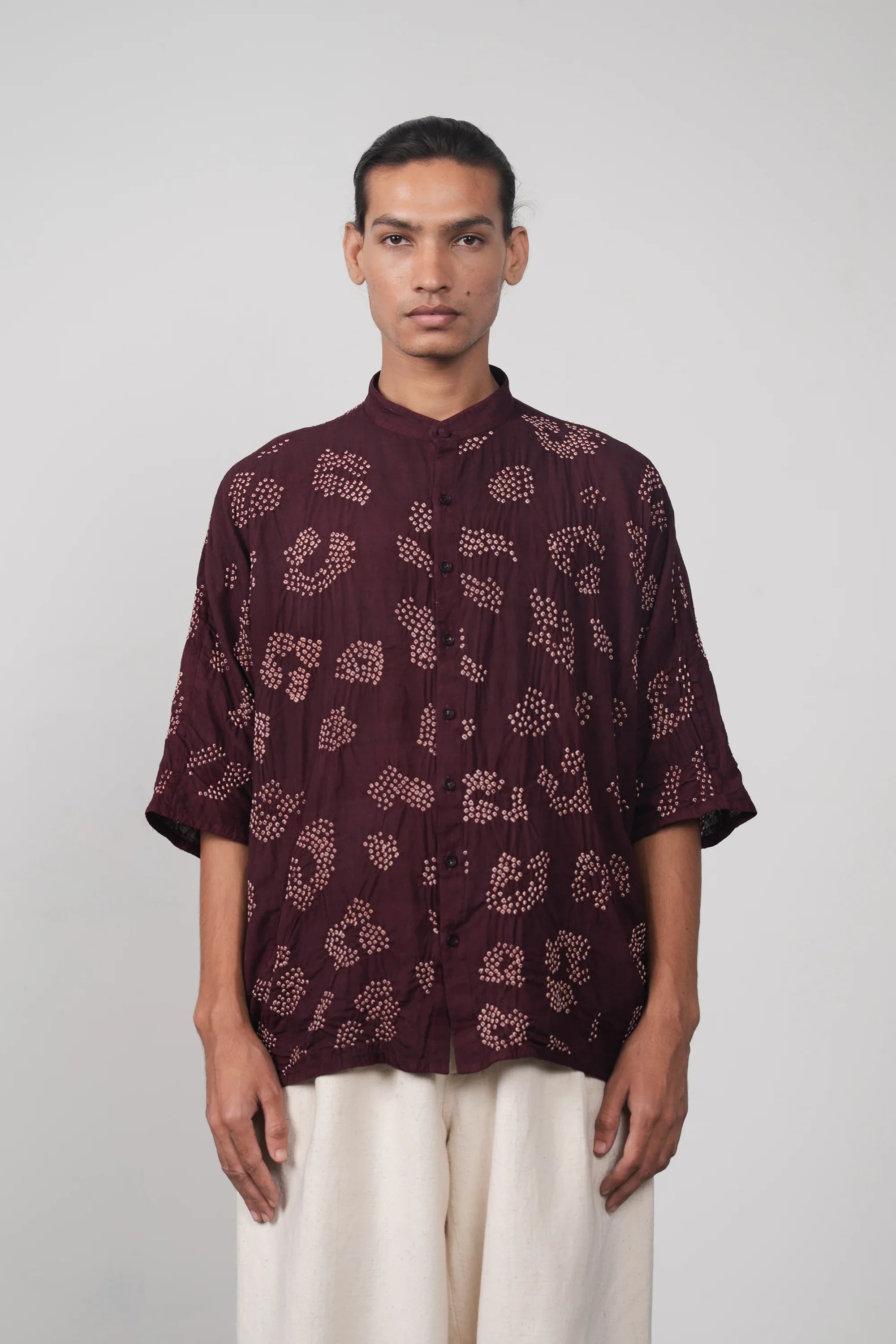 Purple Red Cotton Bandhani Shirt