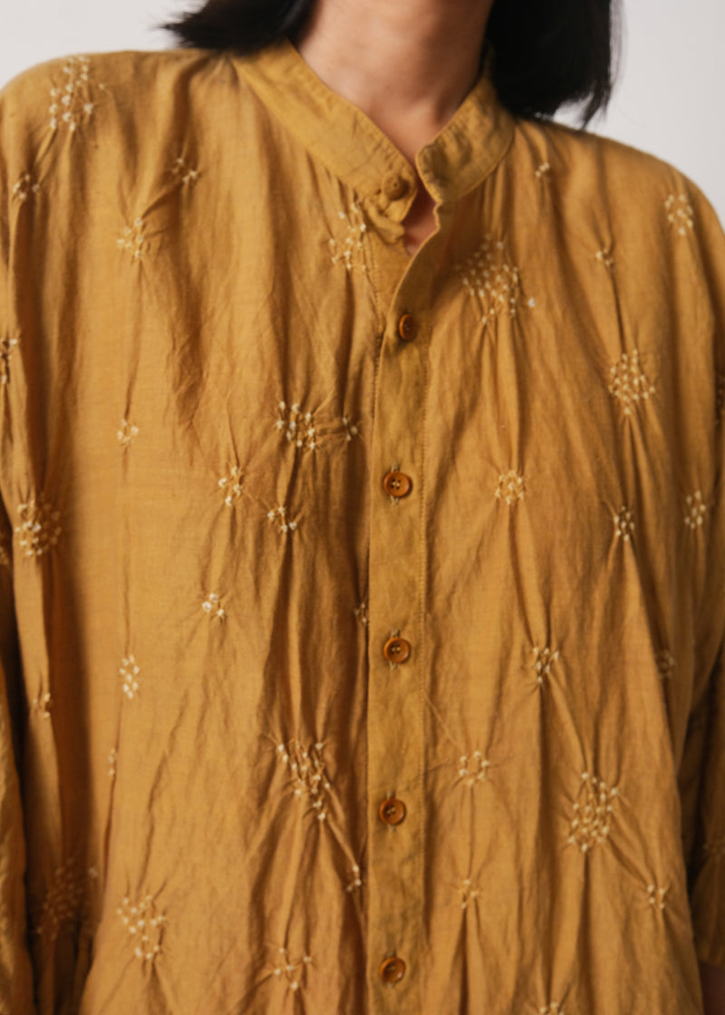 FLAXEN YELLOW BANDHANI BAND COLLAR SHIRT