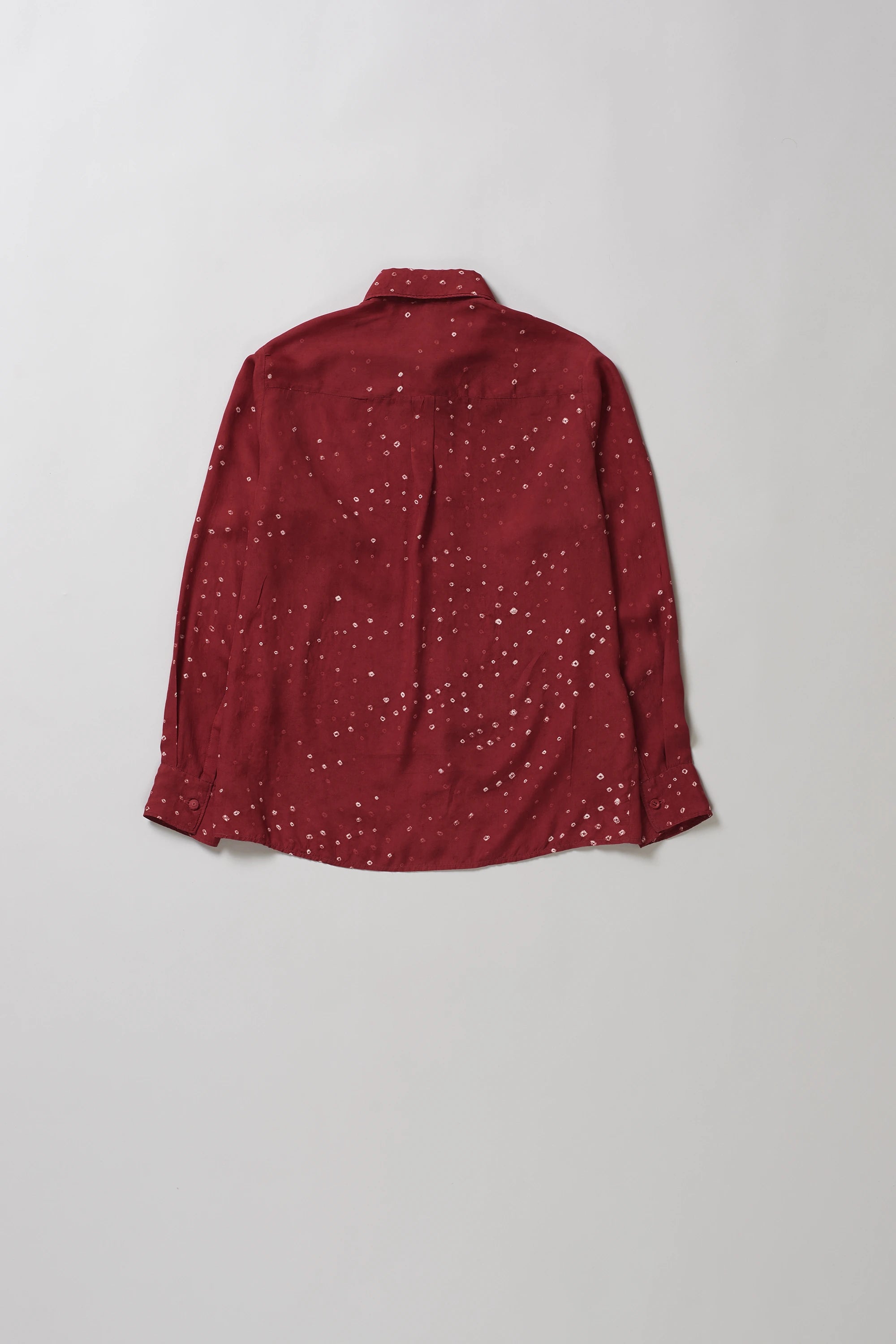 Back image of silk bandhani shirt in red