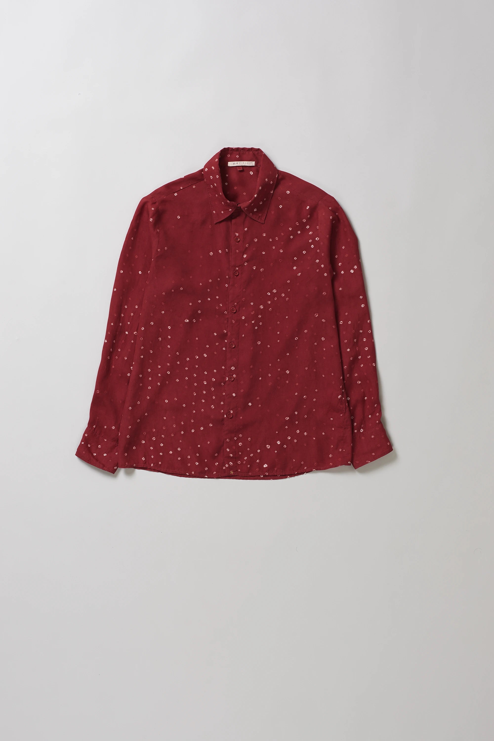 Front image of silk bandhani shirt 