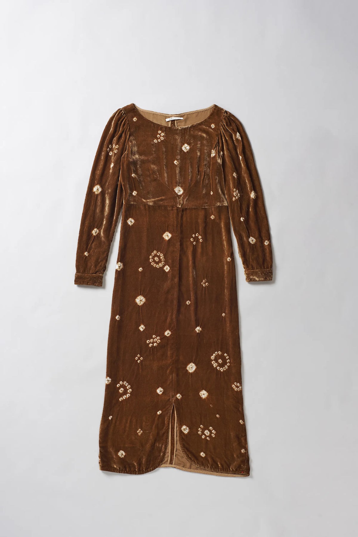 Velvet Bandhani Dress in Filter Coffee