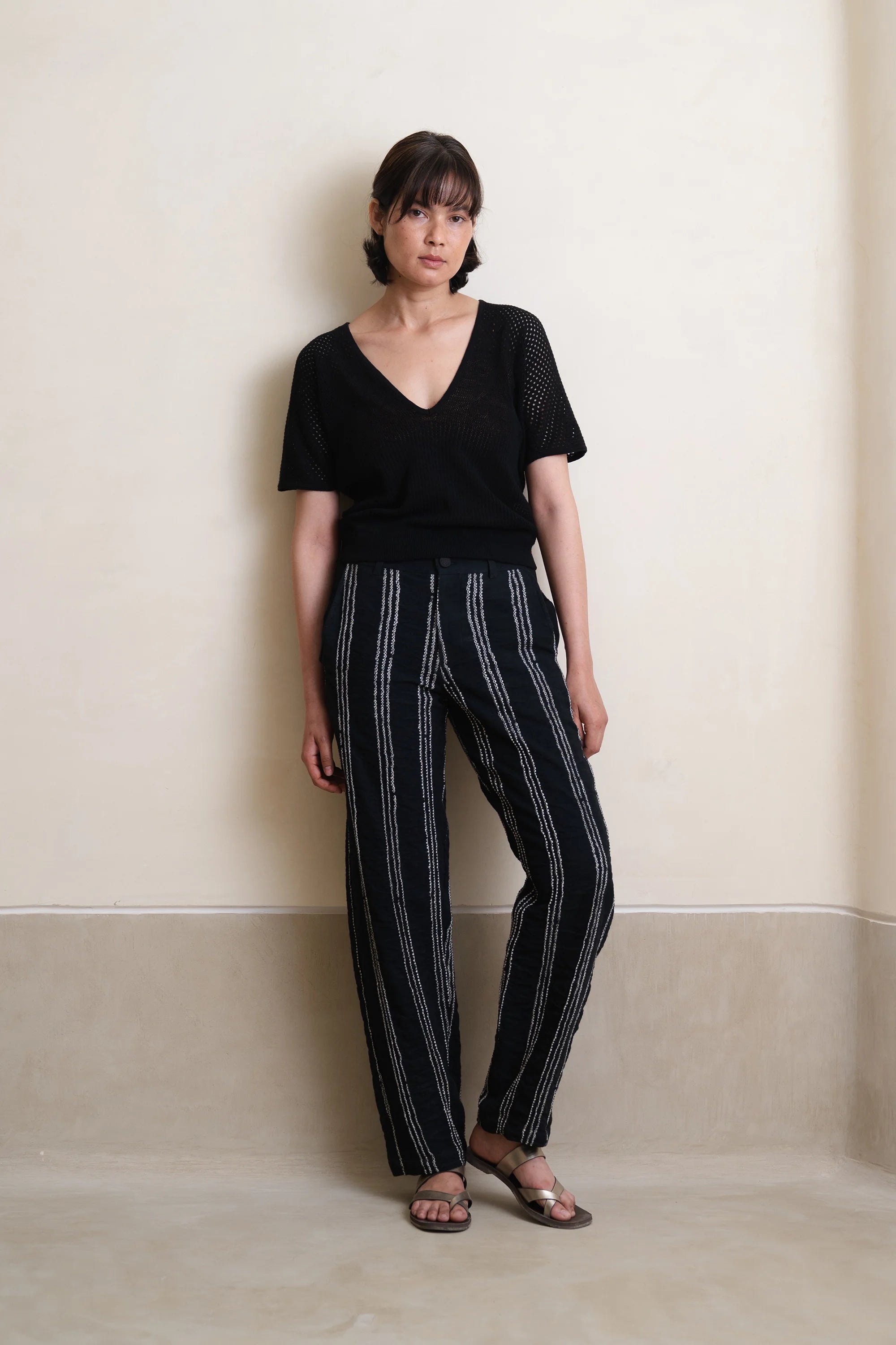 Relaxed Bandhani Trousers in Black