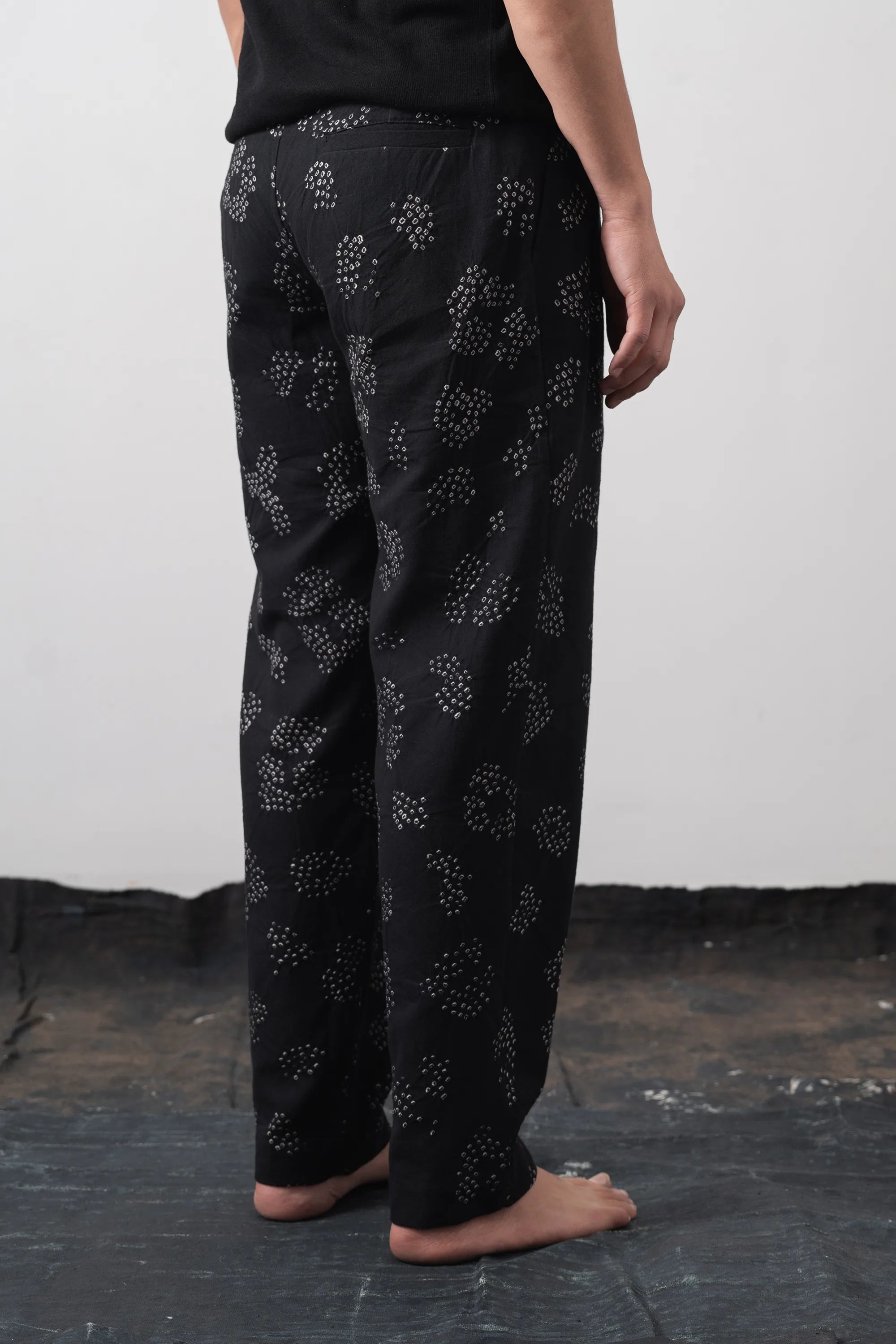 Relaxed Trousers in Black with Bandhani