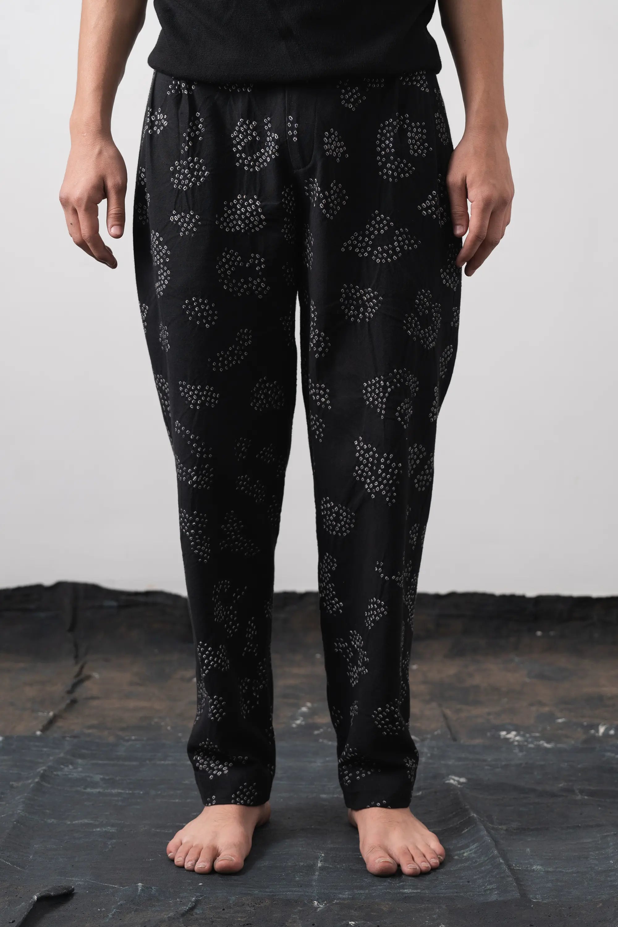 Relaxed Trousers in Black with Bandhani