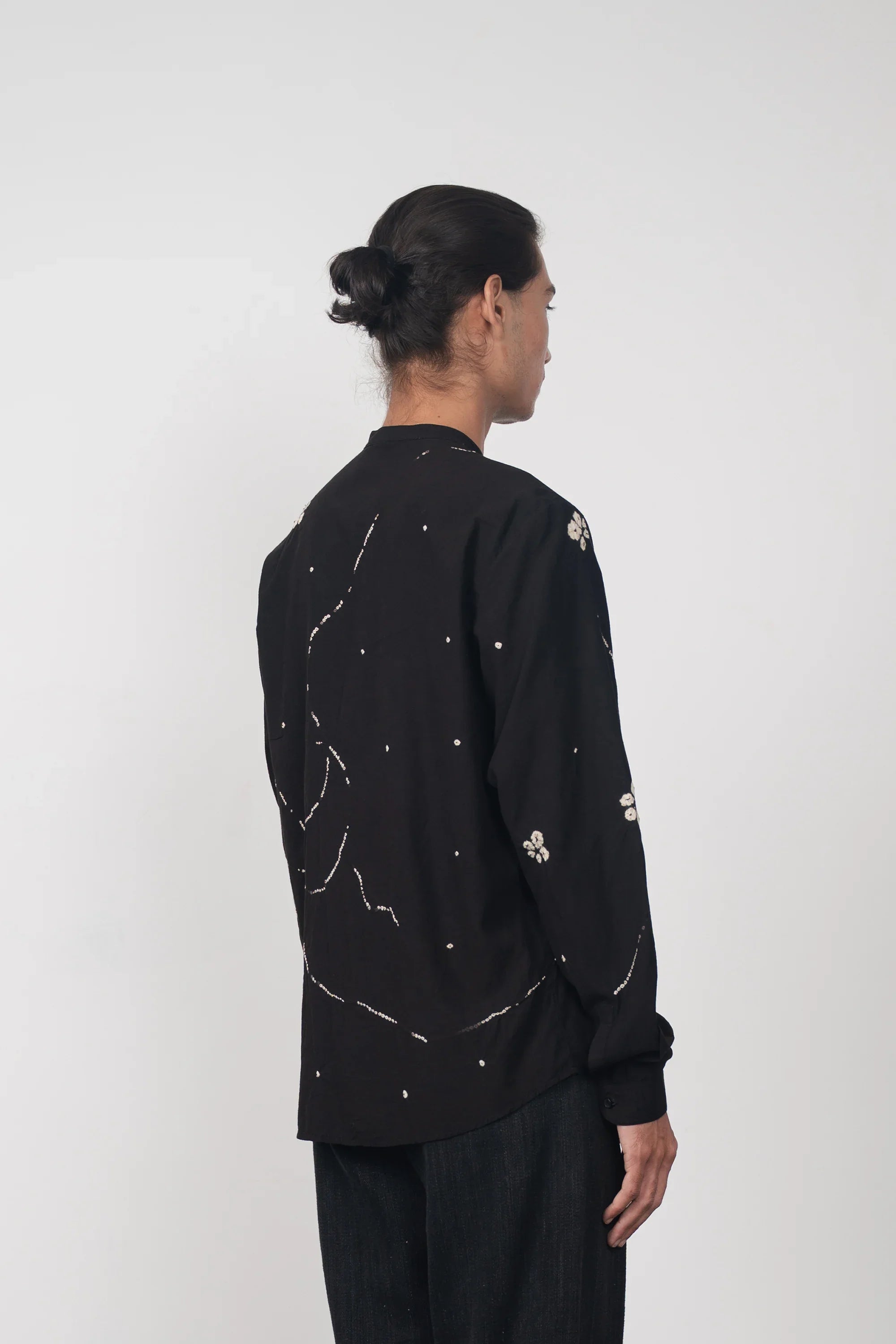 Black Band Collar Bandhani Shirt