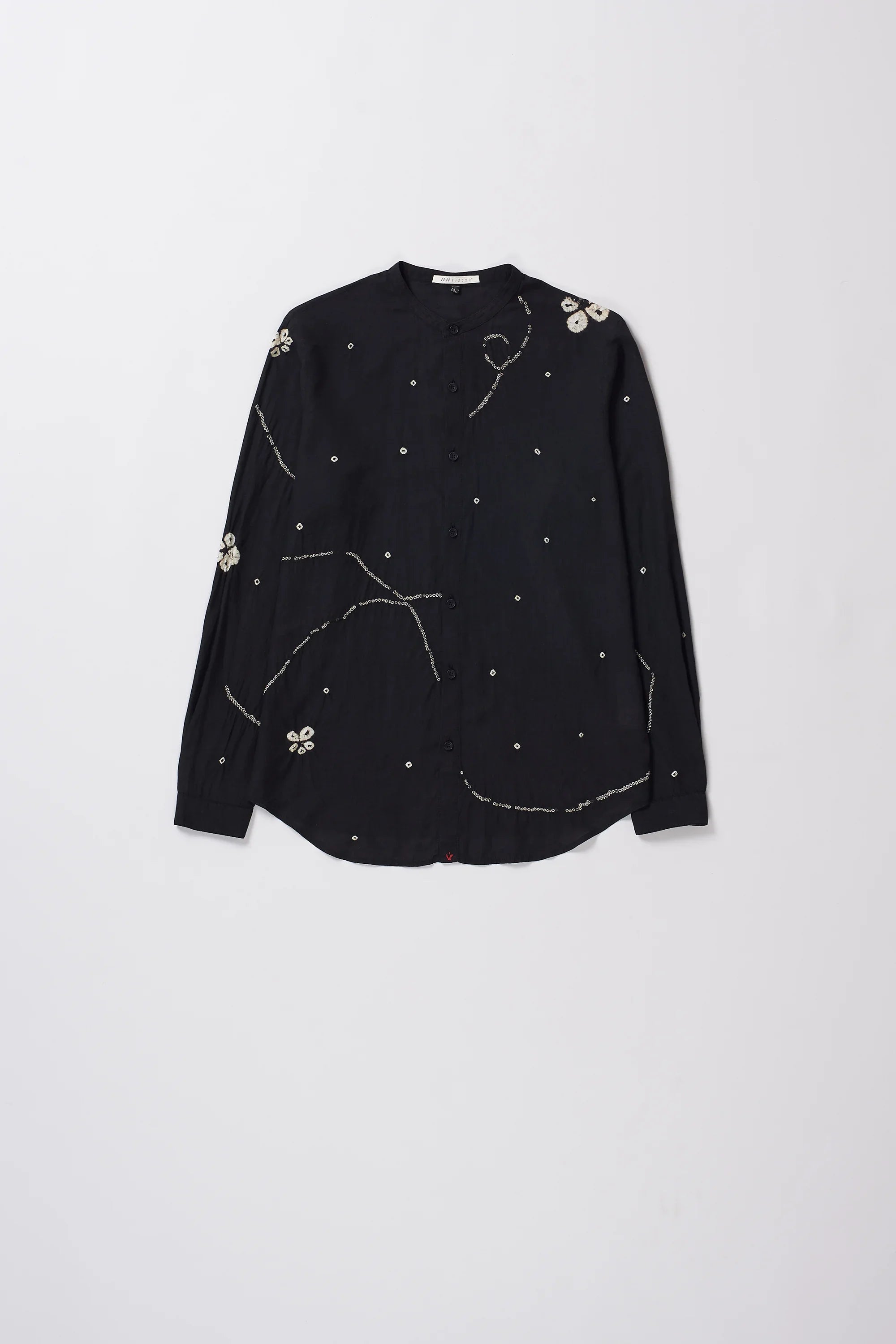 Band Collar Bandhani Shirt in Black